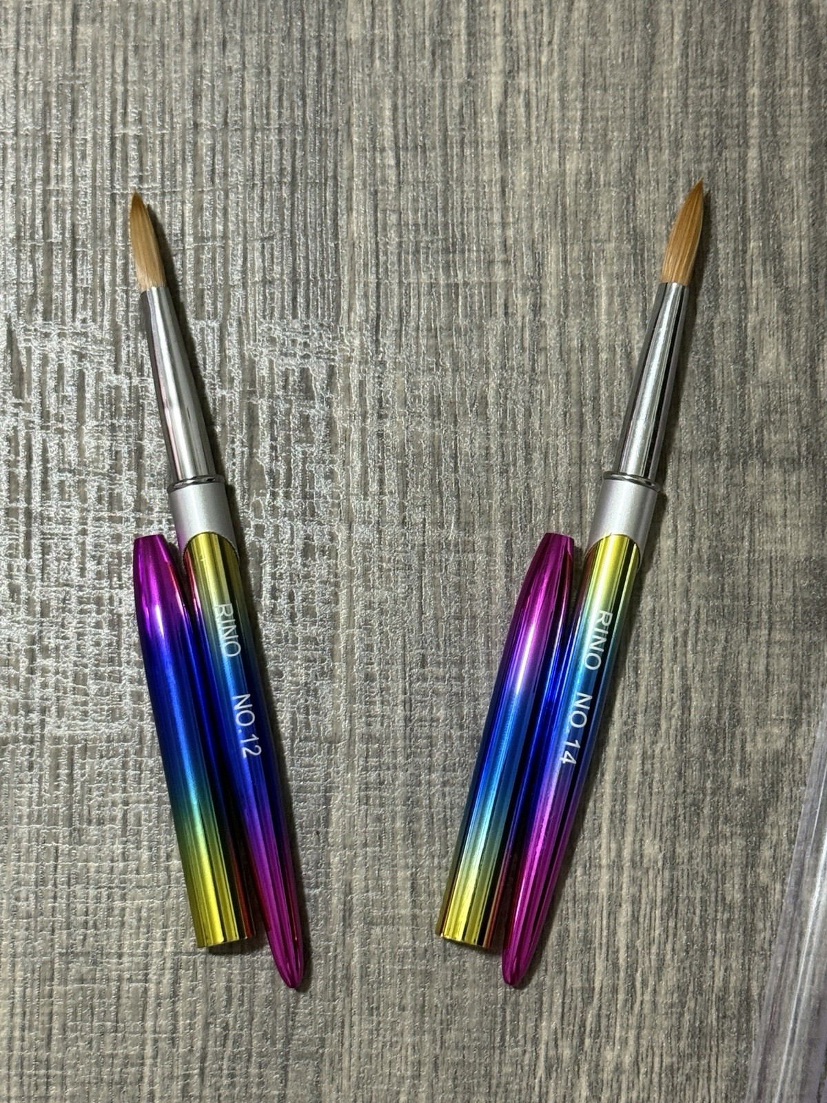 2pcs acrylic nail brushes no. 12 & 14 rainbow handles