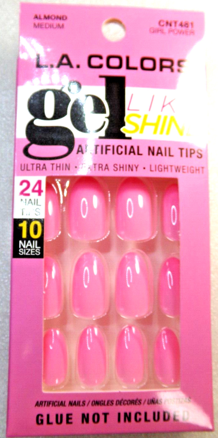 LA Colors Nails On! Shiny Light Pink GLUE-On Medium Length Almond