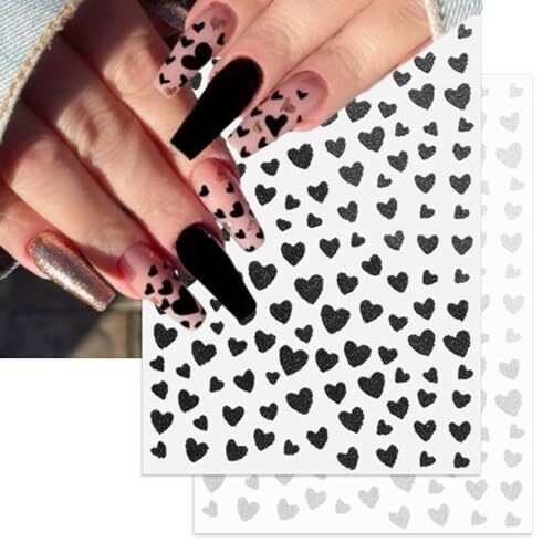 Valentine’s Day Nail Art Stickers – Glitter Sexy Heart Nail Decals, Self