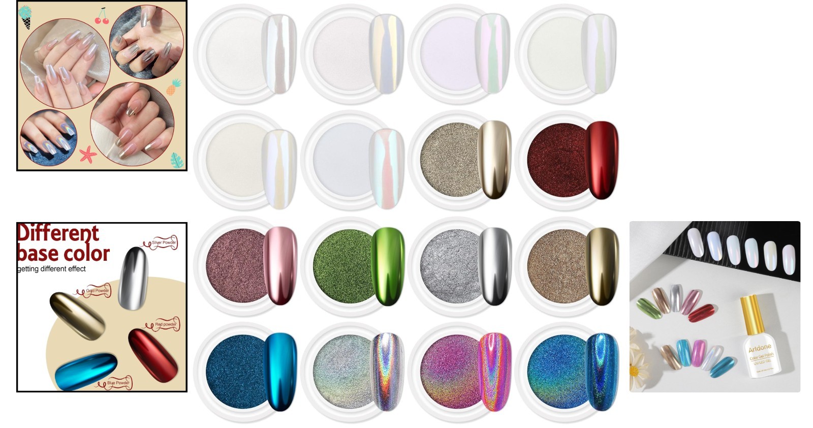 16 Jar Chrome Nail Powder Set – Easy Application for Professionals