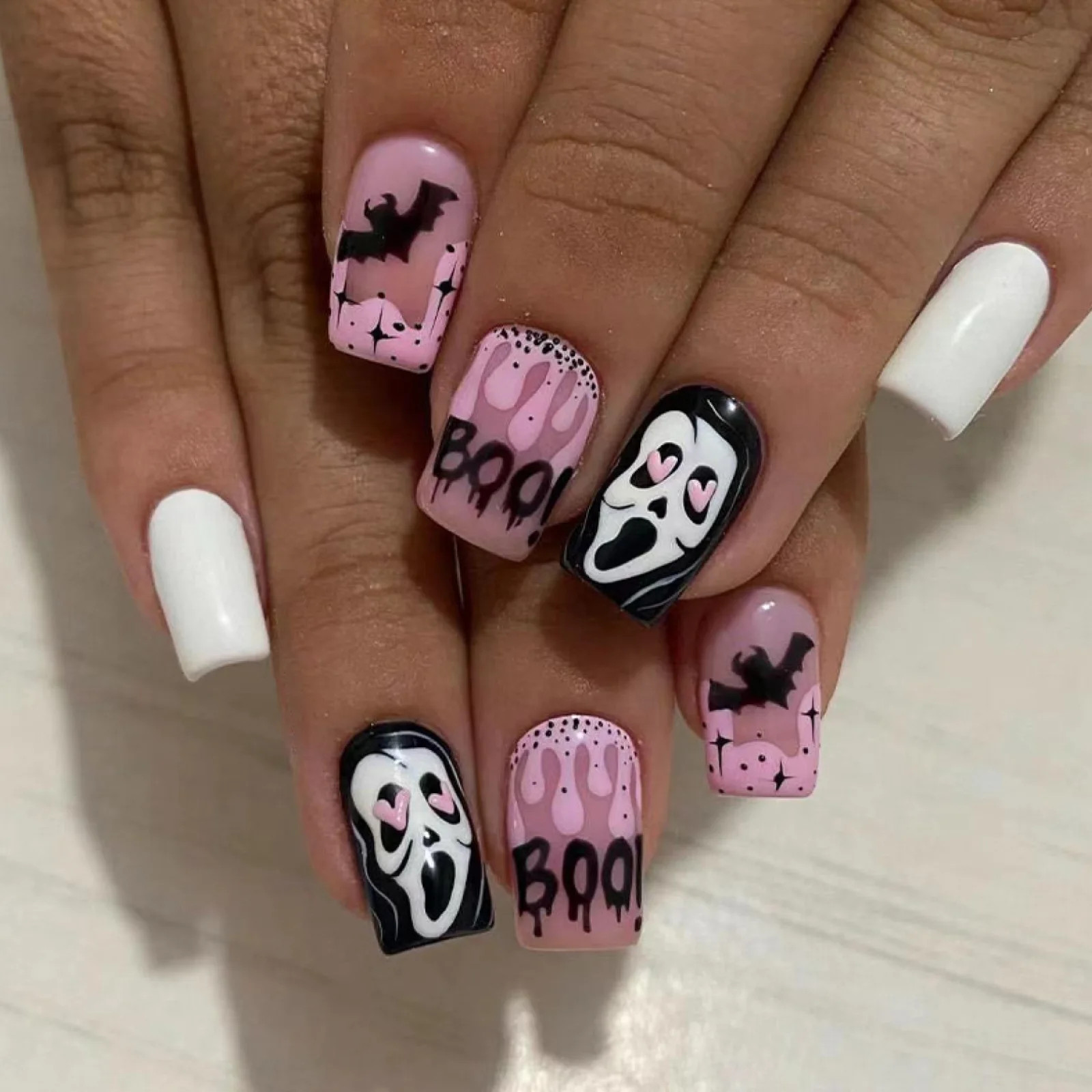 24pcs Halloween Spider Gothic Short Round Press On Nails