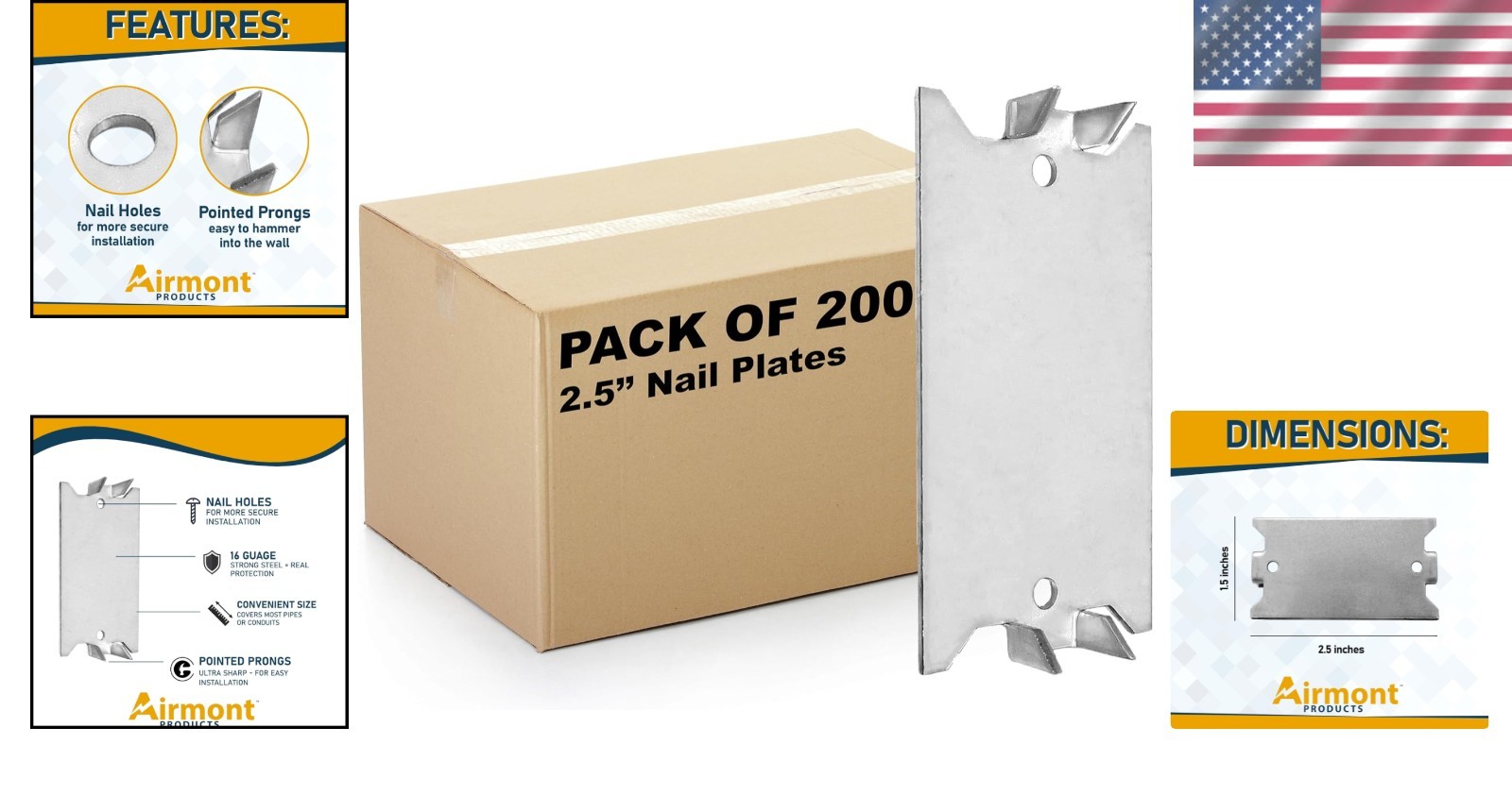 16-Gauge Steel Safety Nail Plates, 200 Pack – Essential Plumbing & Wiring Shield