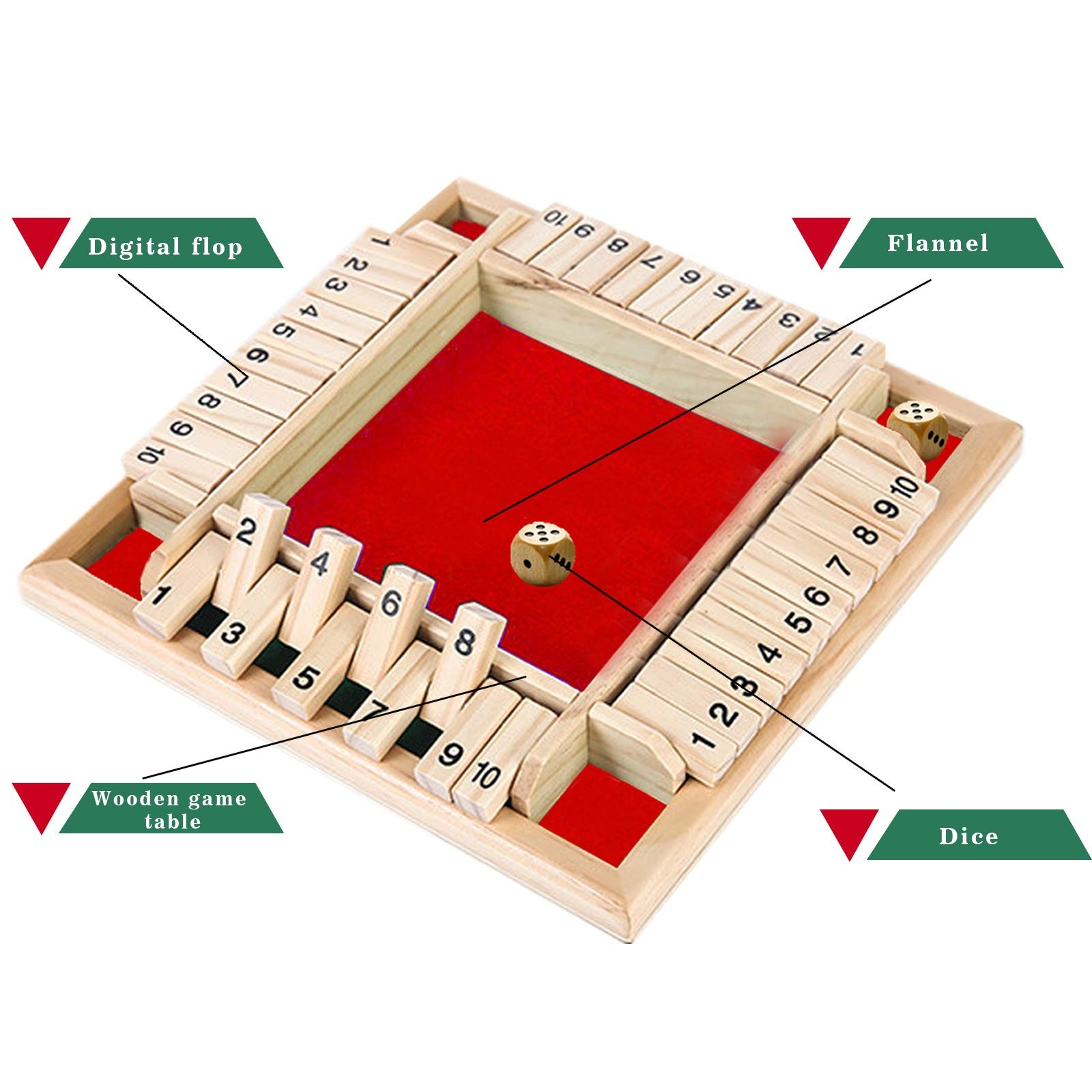 DC-BEAUTIFUL Shut The Box Dice Game, 2-4 Players 8.9” x x 0.6”, Red