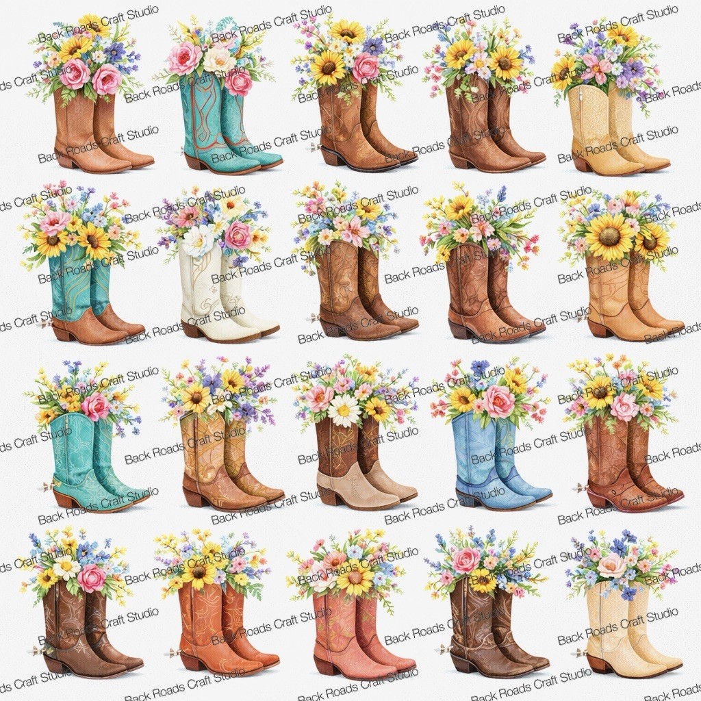 Western Boots Flowers Waterslide Finger Nail Decals Set Of 50 Instructions Bonus