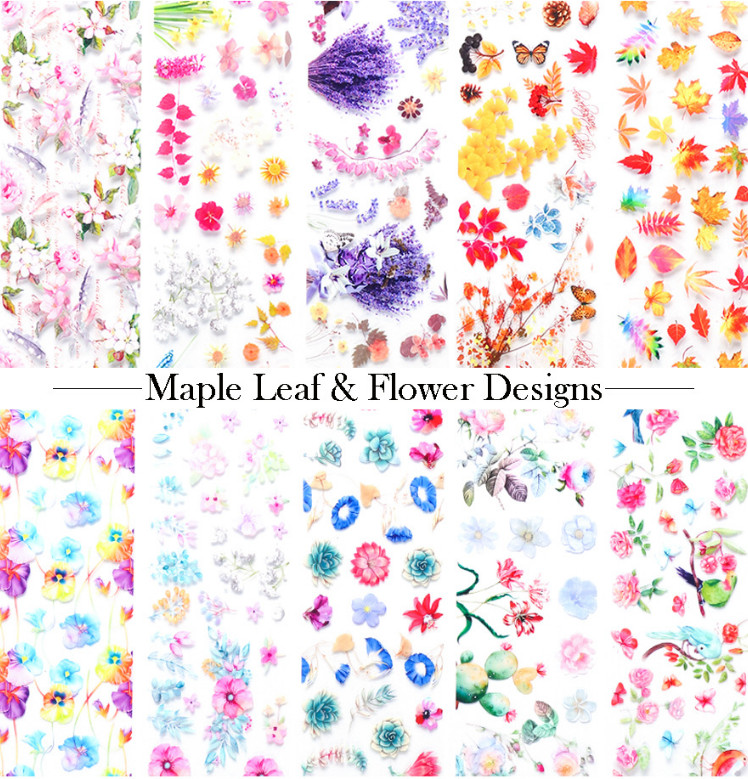 10pcs Maple Leaf Flower Nail Art Film Foil Transfer Decals Manicure DIY 19132