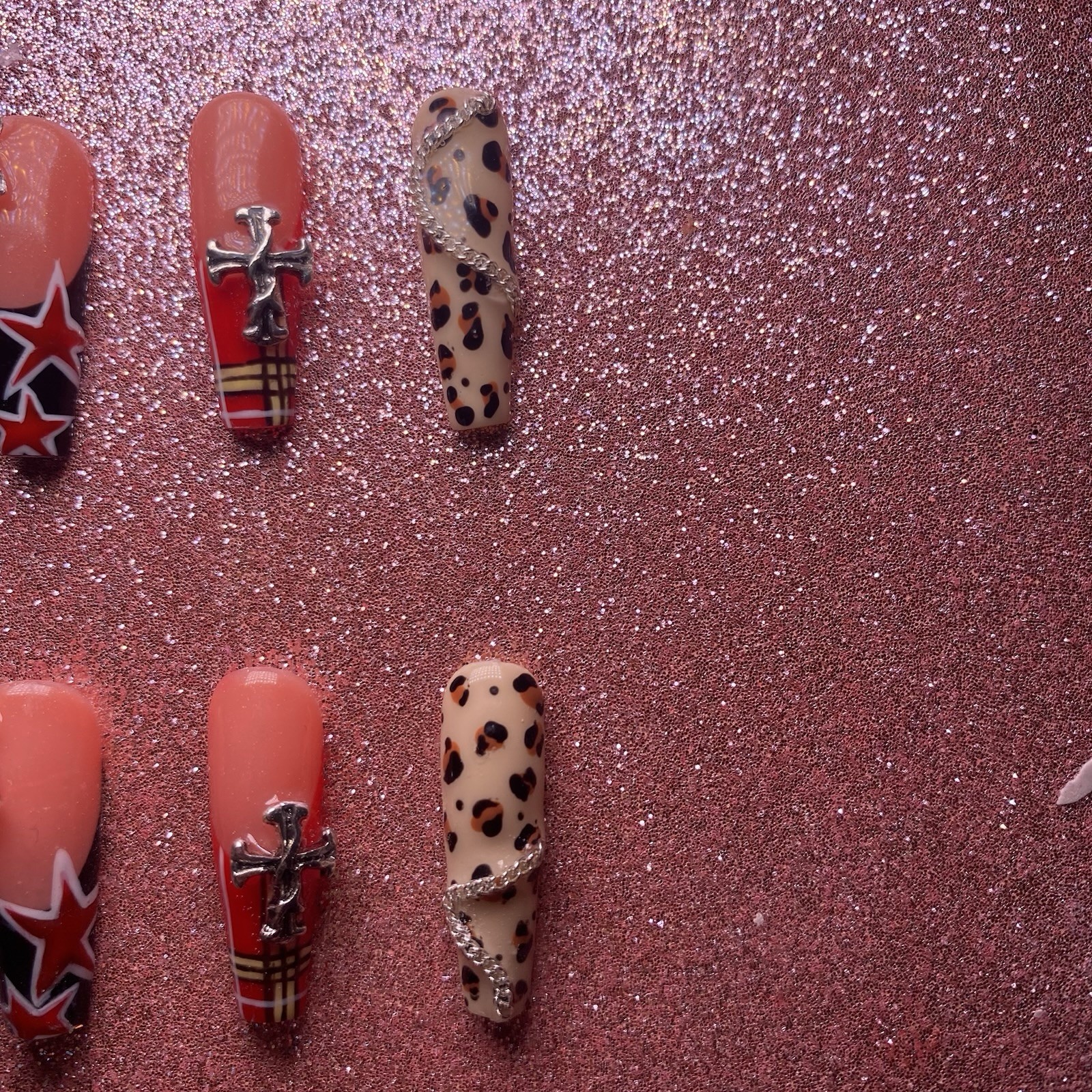 Authentic Nail Arts by Dia Long Coffin Press-On Nails Multicolor 3D Shiny Set