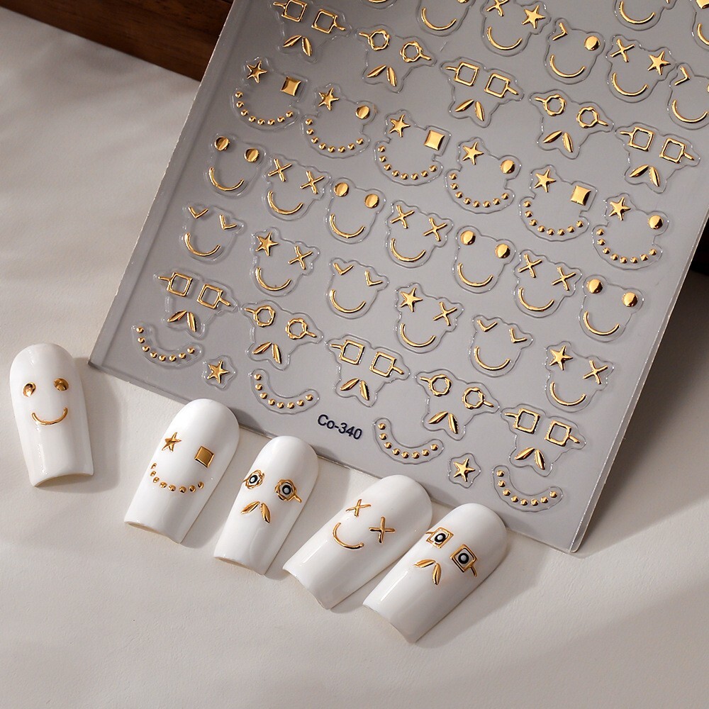 2Sheets Silver Gold Abstract Face Star Heart Nail Art Decor Stickers Co340 NS52