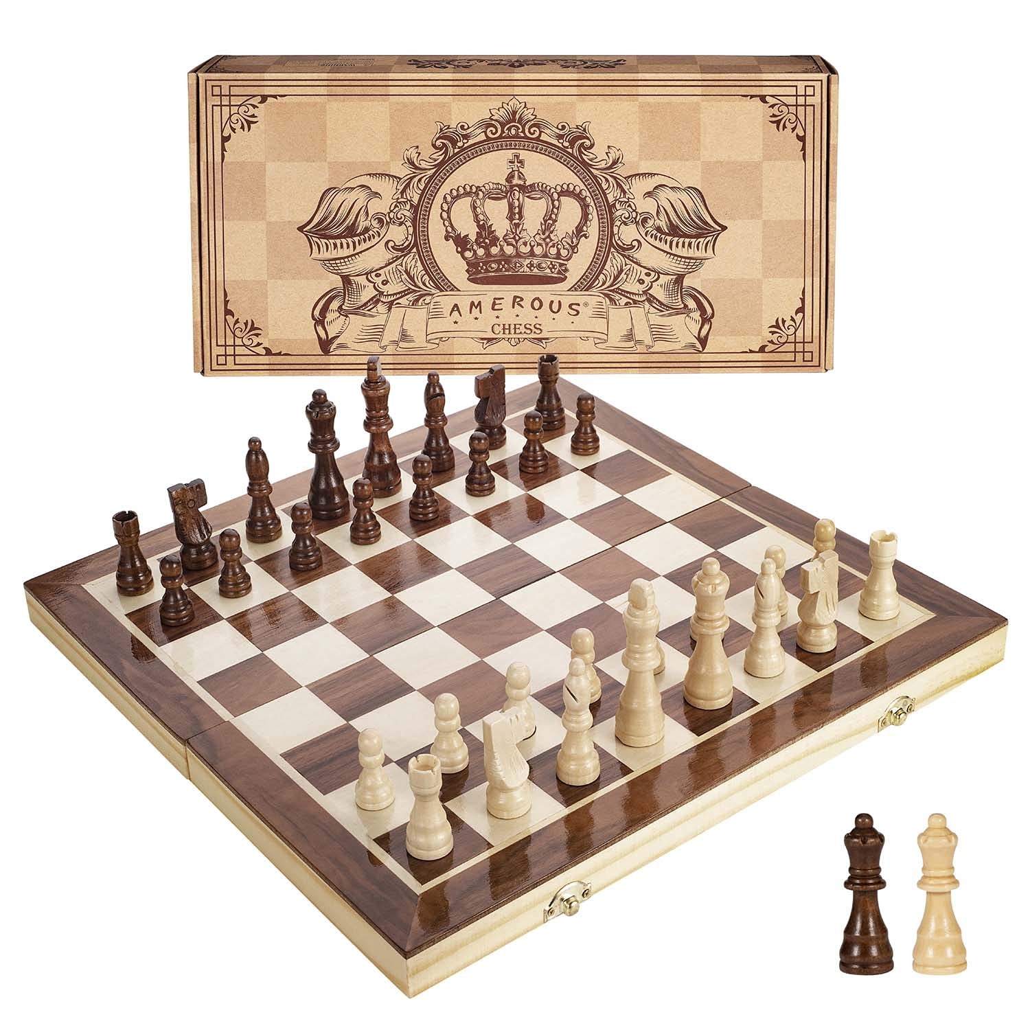 AMEROUS 15 Inches Magnetic Wooden Chess Set – 2 Extra 15 inches, Bronze