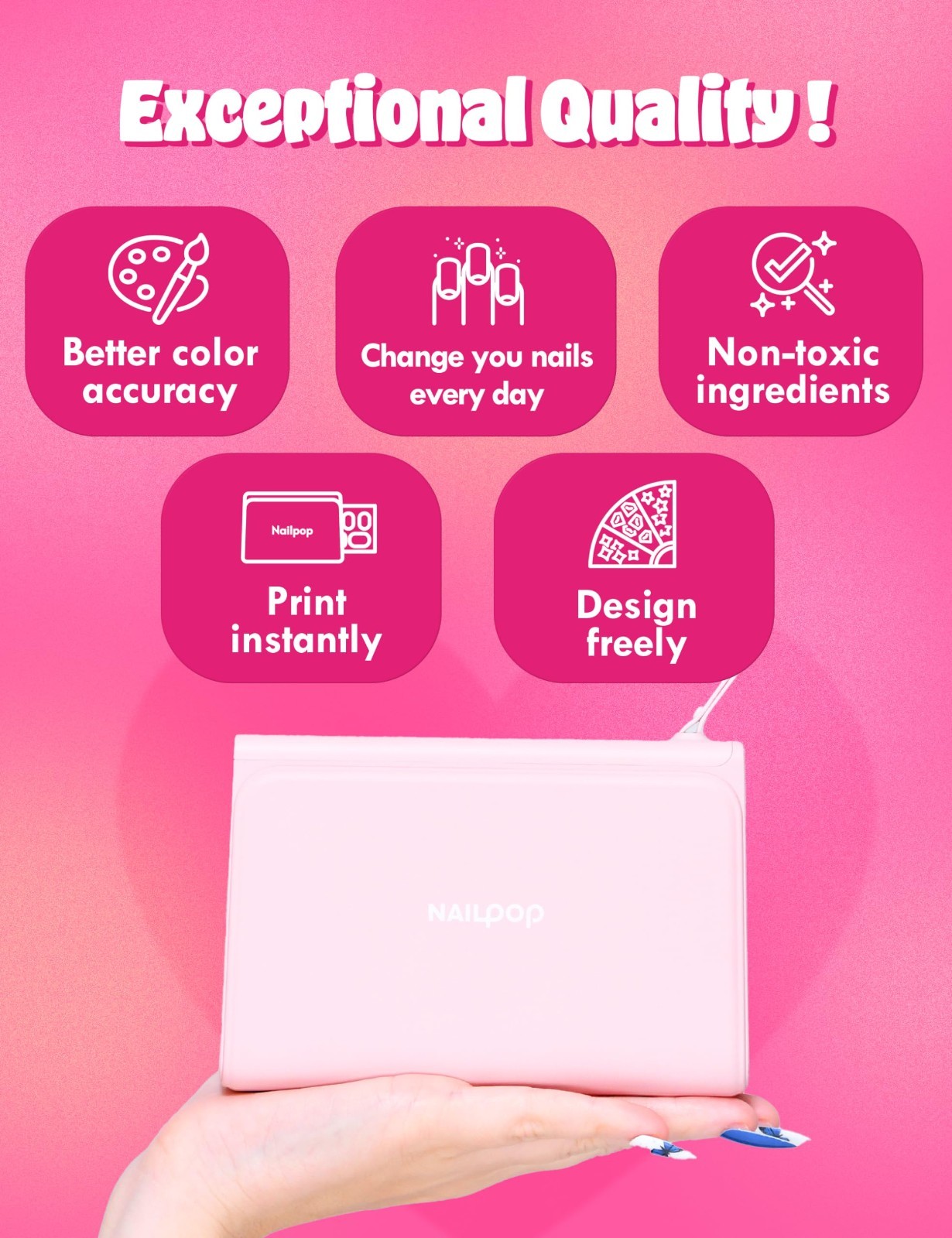 Nailpop Mobile Nail Sticker Printer comes w/ 10 Sheets of Nail Stickers