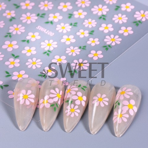 3 Sheets Daisy Stickers Nail Art DIY Design Waterproof Decal Manicure SWA NH28