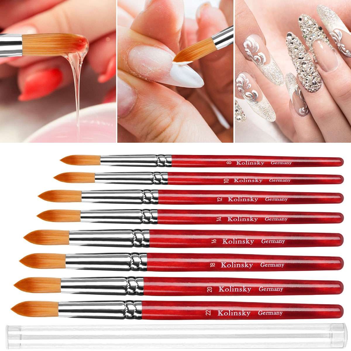 Kolinsky Sable Brush Nail #8-22 Nail Art Brush Red Wood Handle Manicure Tool