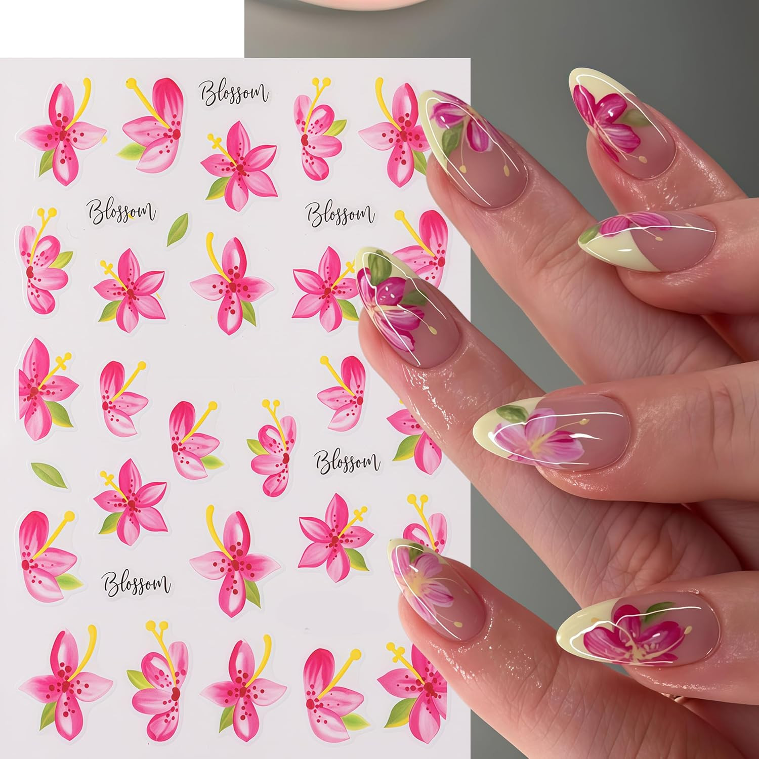 6 Sheets Flower Nail Art Stickers 3D Self-Adhesive Colorful Hawaiian Flowers Nai