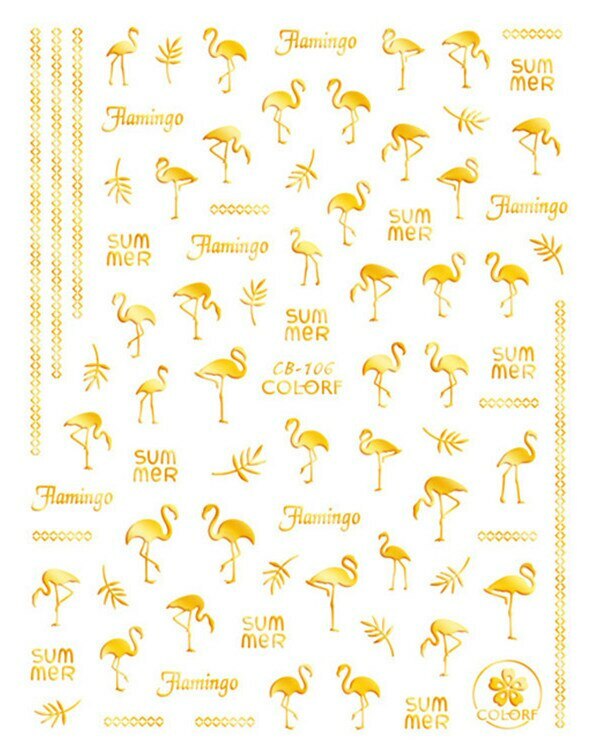 Nail Art 3D Decal Stickers Summer Gold Flamingo Design Nautical CB106