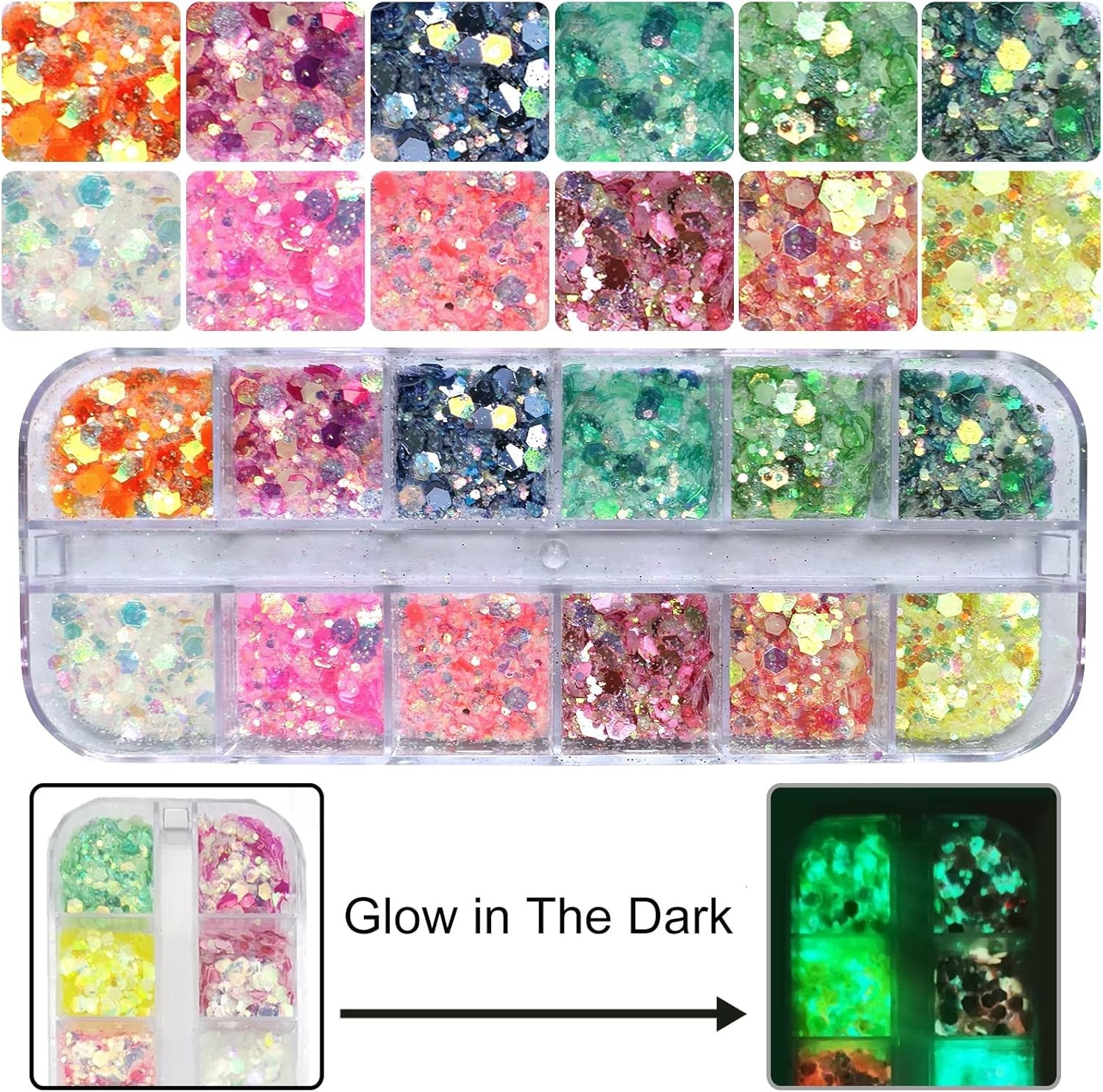 Gorgeous Luminous Nail Glitter Set in 4 Vibrant Boxes for Artistic Designs