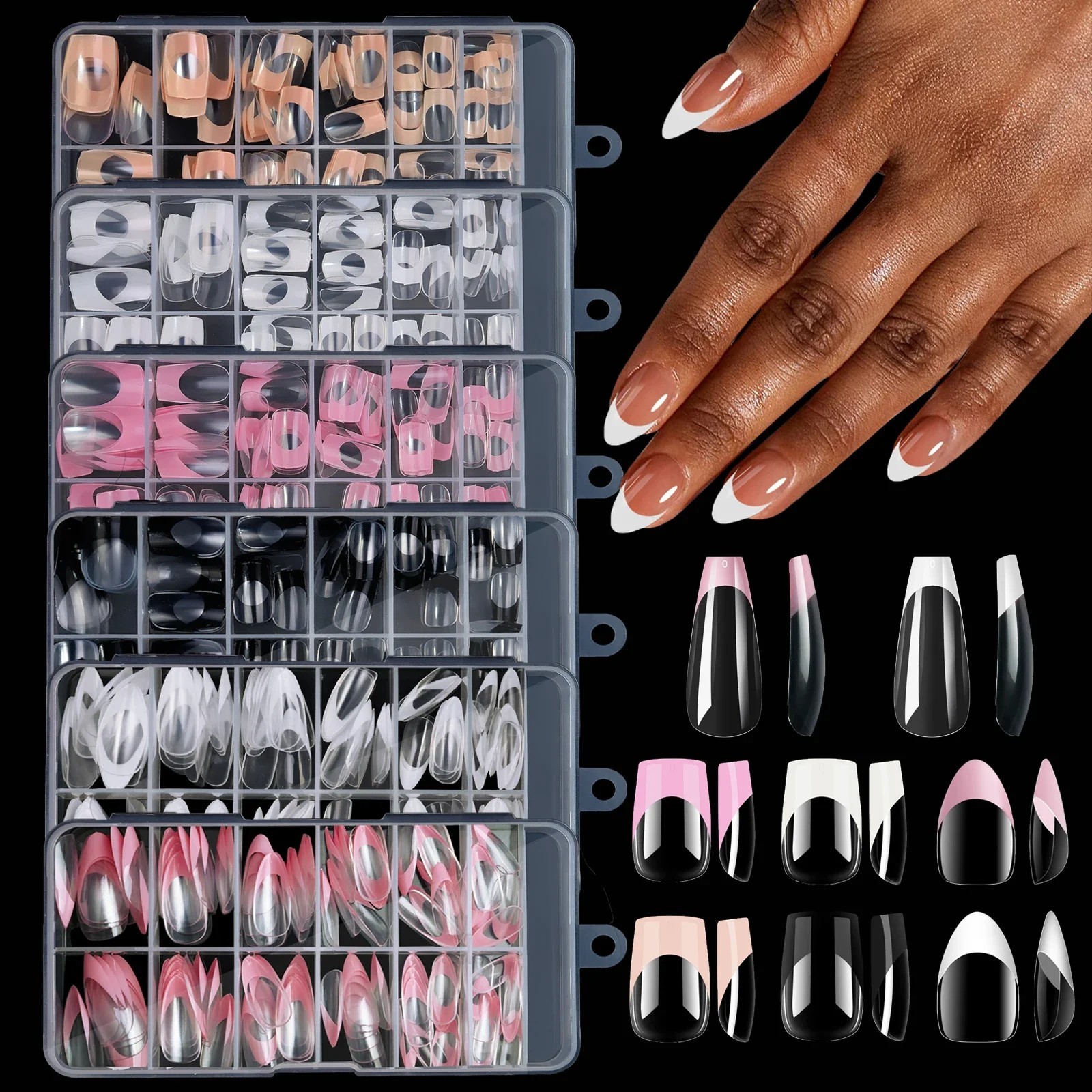 120PCS French Acrylic False Nails Medium Square Full Cover Press On Nail Tips