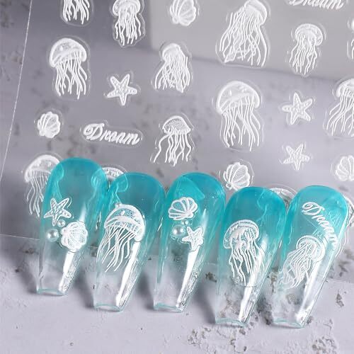 Summer Nail Art Stickers 5D Embossed Summer Beach Ocean Nail Stickers 3PCS