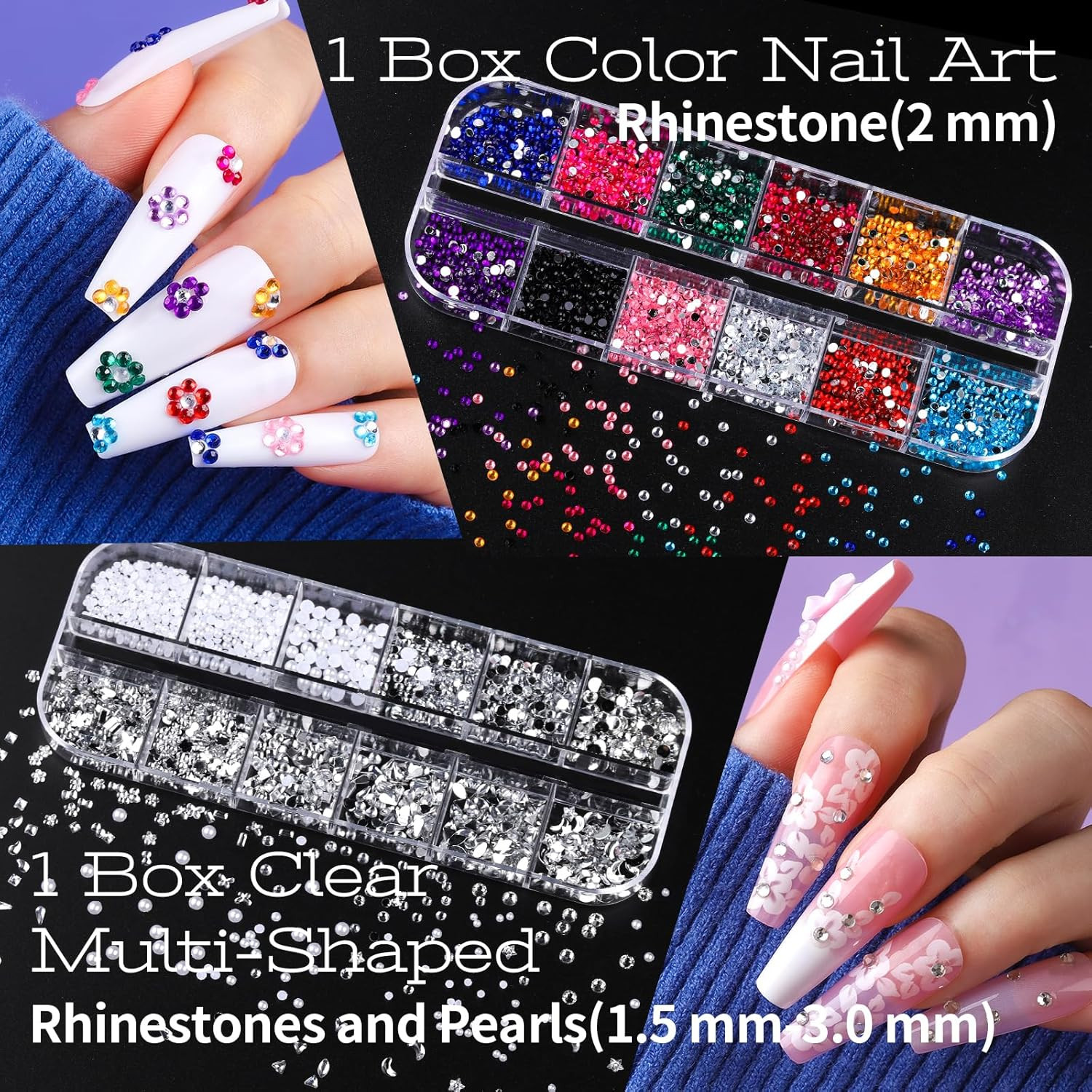 Nail Art Kit with 3D Charms, Rhinestones, Brushes, and Dotting Tools