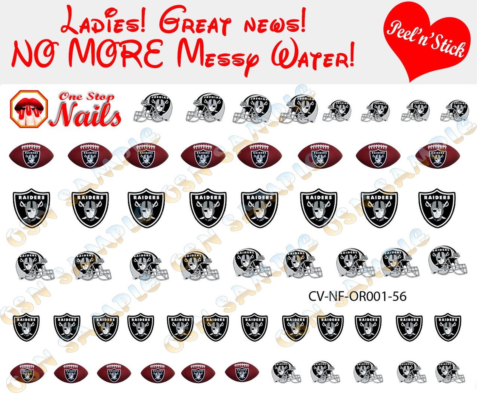 Oakland Raiders clear vinyl PEEL’n’STICK nail art decals/sticker CV-NF-OR001