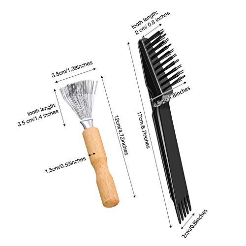 2 Pieces Hair Brush Cleaning Tools – Mini Comb Black Color Wooden Handle Rake