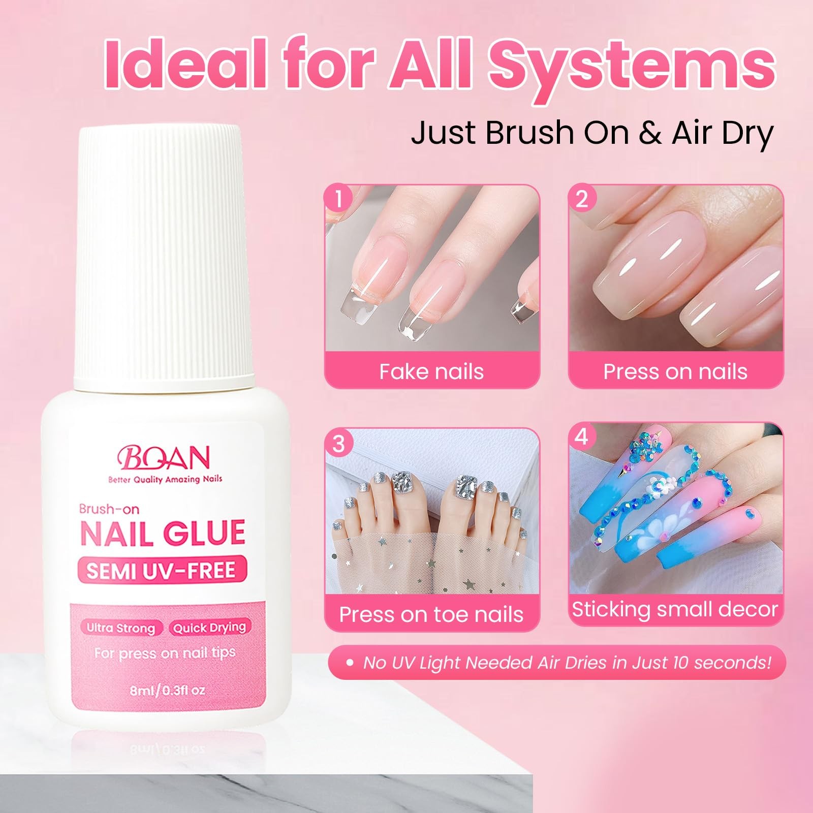 Semi Nail Glue Brush on Kit for Press on Nails & Nail False Tip