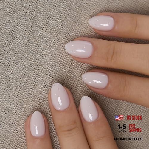 Extra Short Oval Press On Nails – Milky White – B5 – Nude Harmony