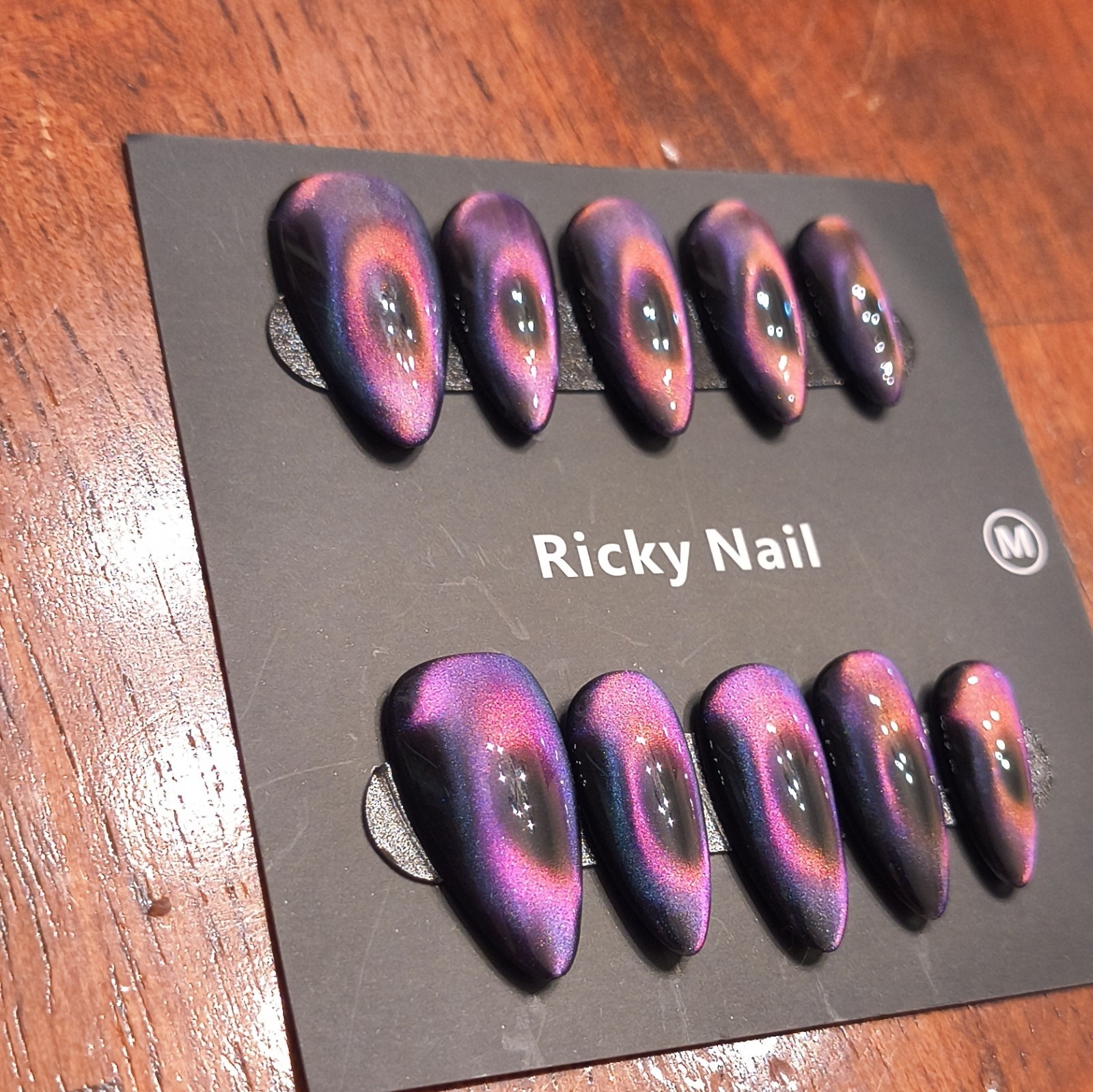 Ricky Nail Press-On Nails Medium Almond Purple Black Shimmer Pre-Designed