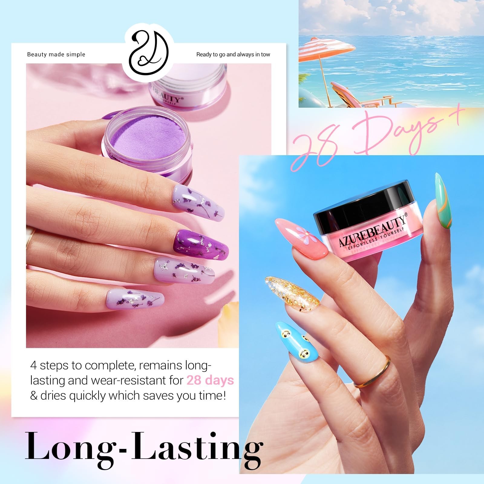 AZUREBEAUTY Dip Powder Nail Kit with Electric Nail Drill 24 Colors Spring Sum…