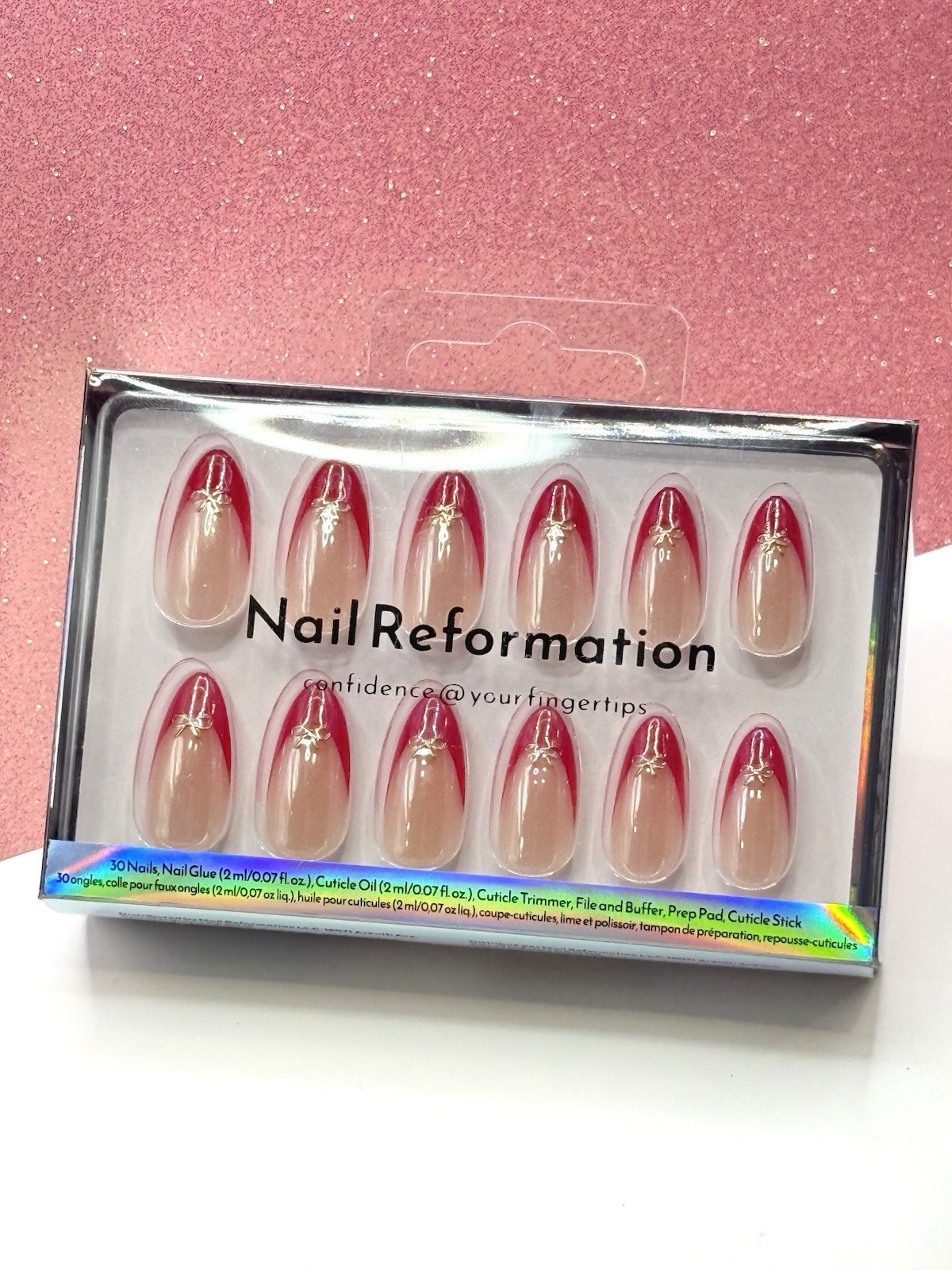 Nail Reformation 30 Press-On Nails Red French Bow Glazed