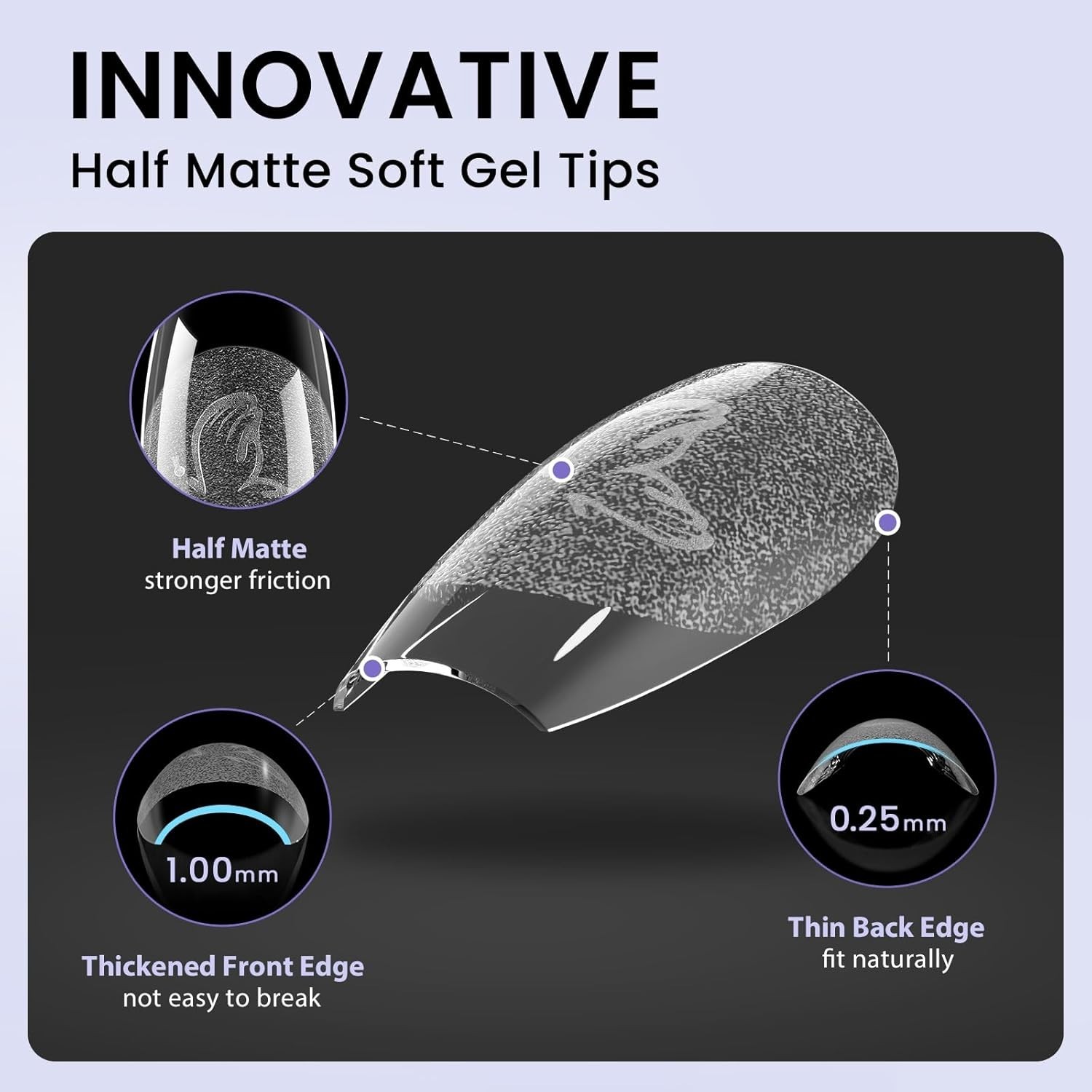 320pcs Short Almond Nail Tips – Soft Gel, Half Matte for Natural Nail Extensions