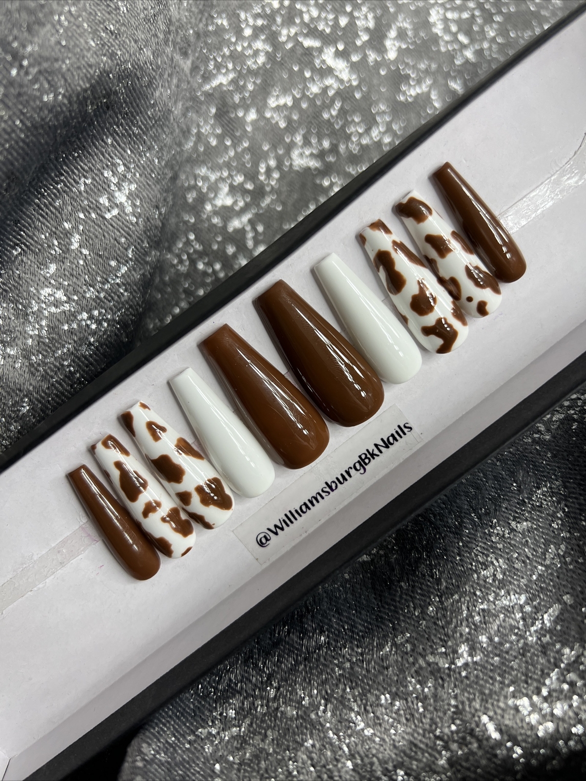 🐮 CUSTOM Gel Press On False Nails, Cow Print , 10p Set W FULL KIT NEW