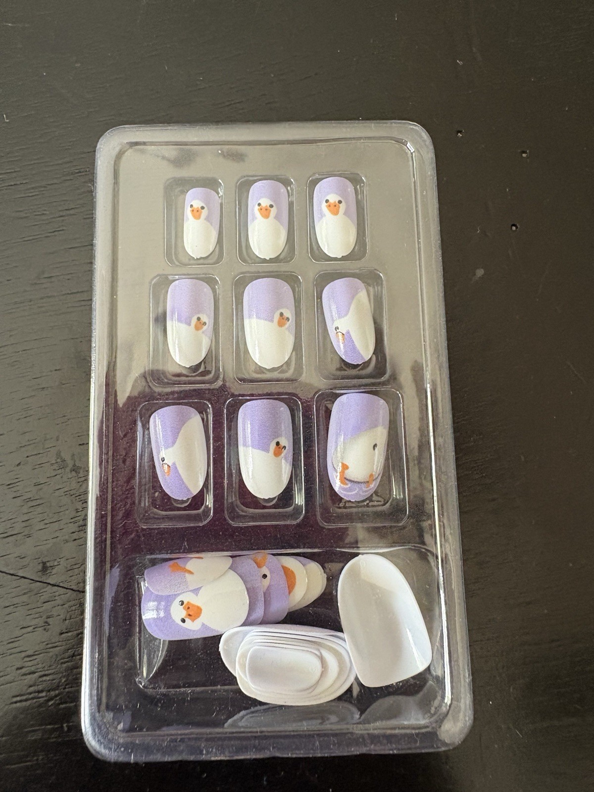 Beautiful Duck Nail Purple & White French Animal Short Square Press-On Nails