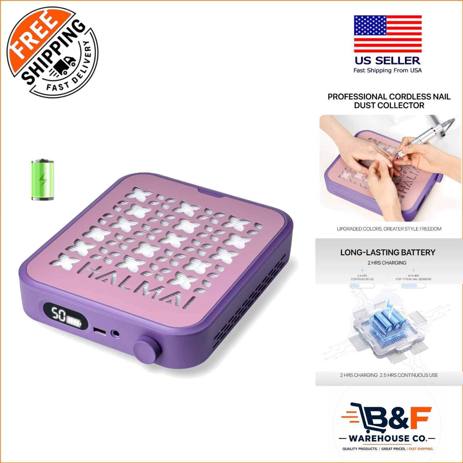 Cordless Rechargeable Nail Dust Collector – 5000 RPM & 800Pa Suction in Mauve…