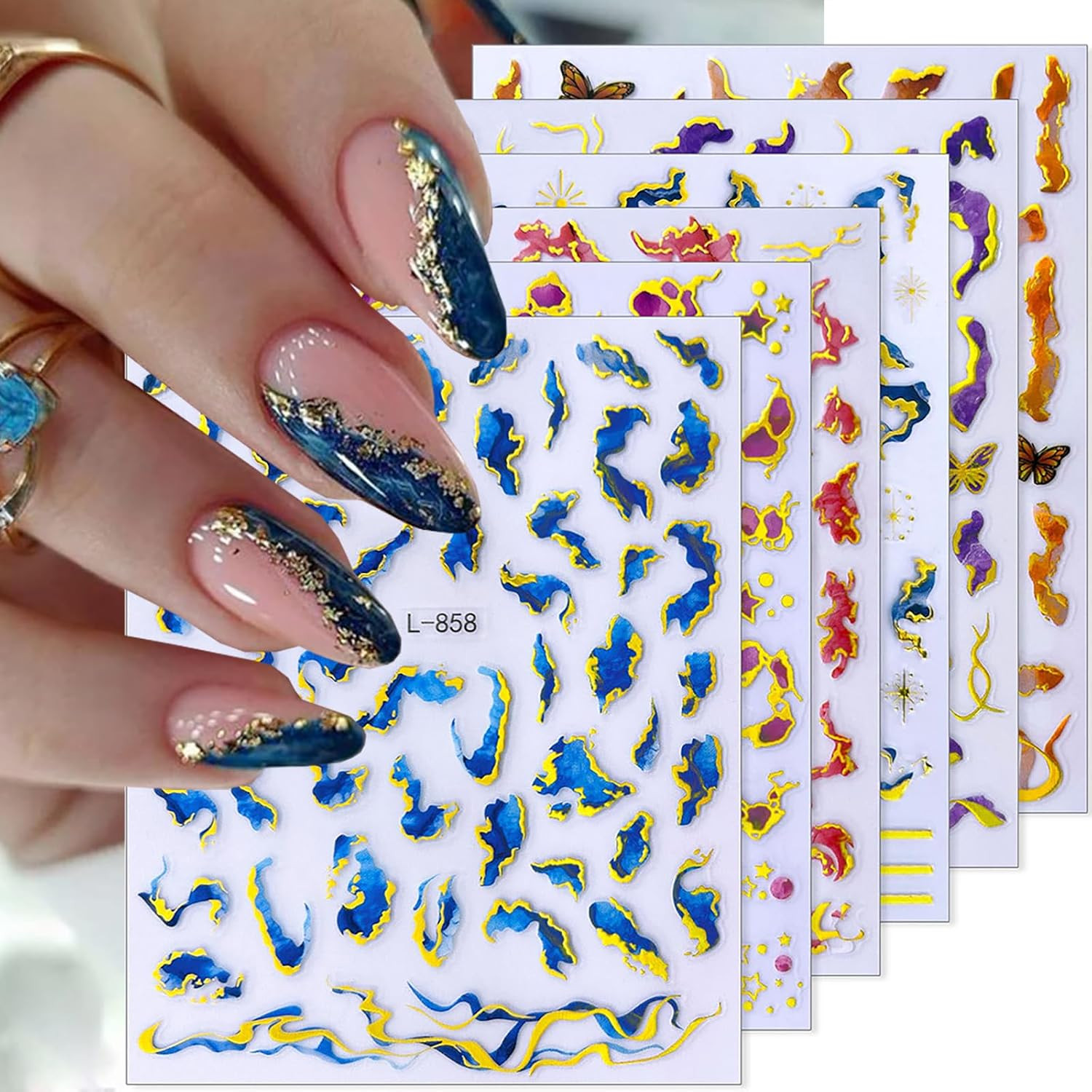 8 Sheets Summer Flower Nail Art Stickers Self-Adhesive Floral Nail Decals with R