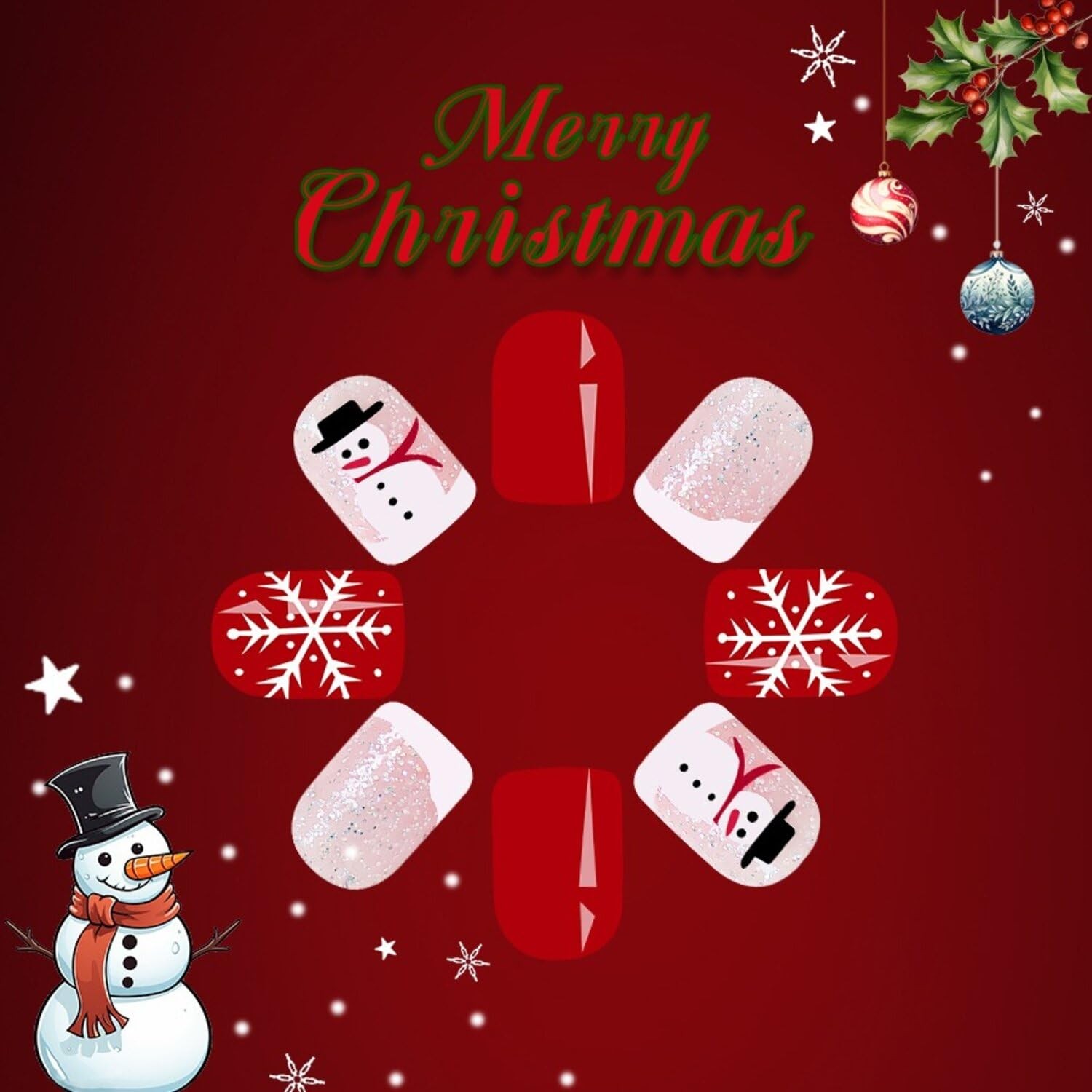 Christmas Press on Nails False Nails with Designs for Women Girls Accessories