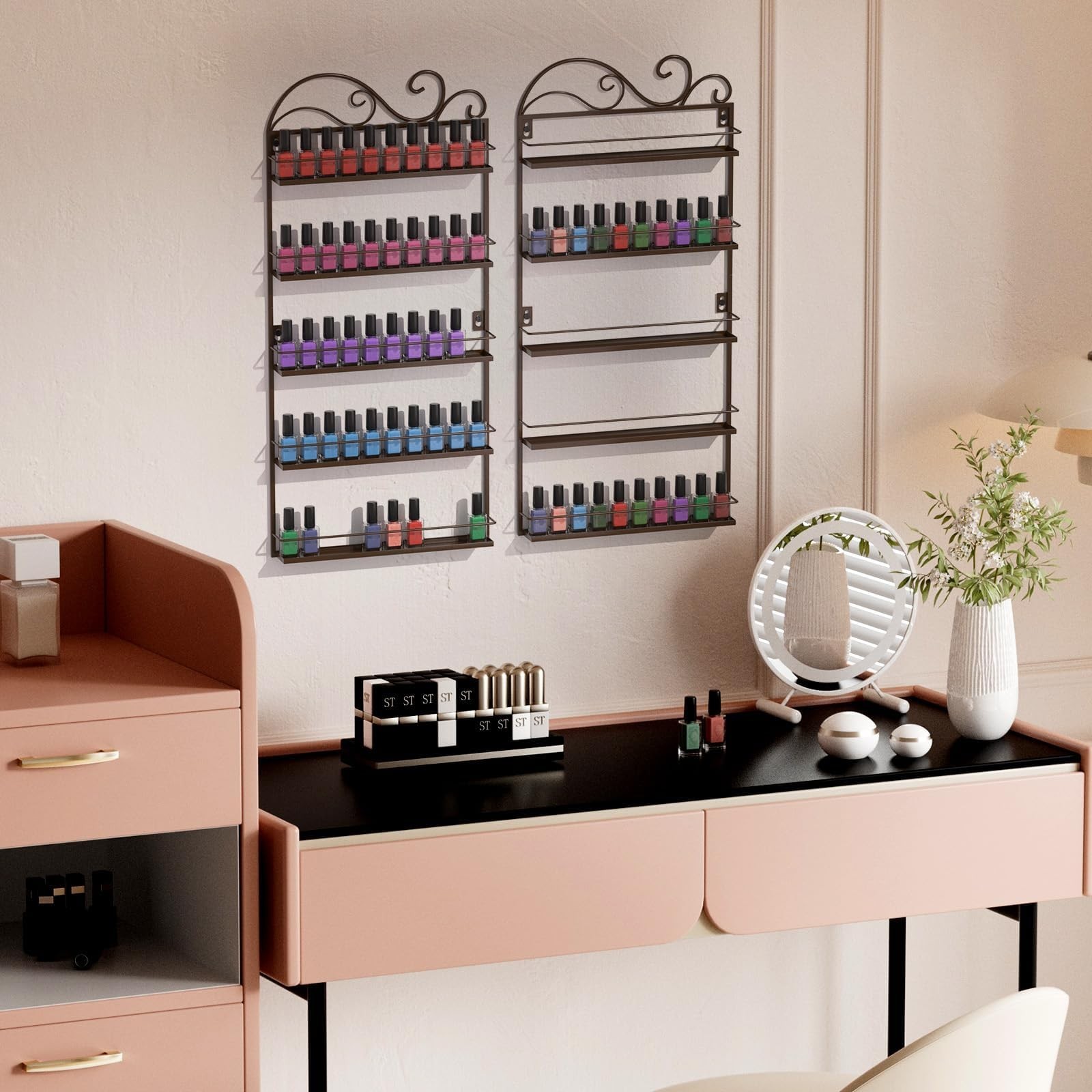 ERYTLLY Wall Mounted Nail Polish Rack, Rectangle Nail Storage Organizer, Salo…