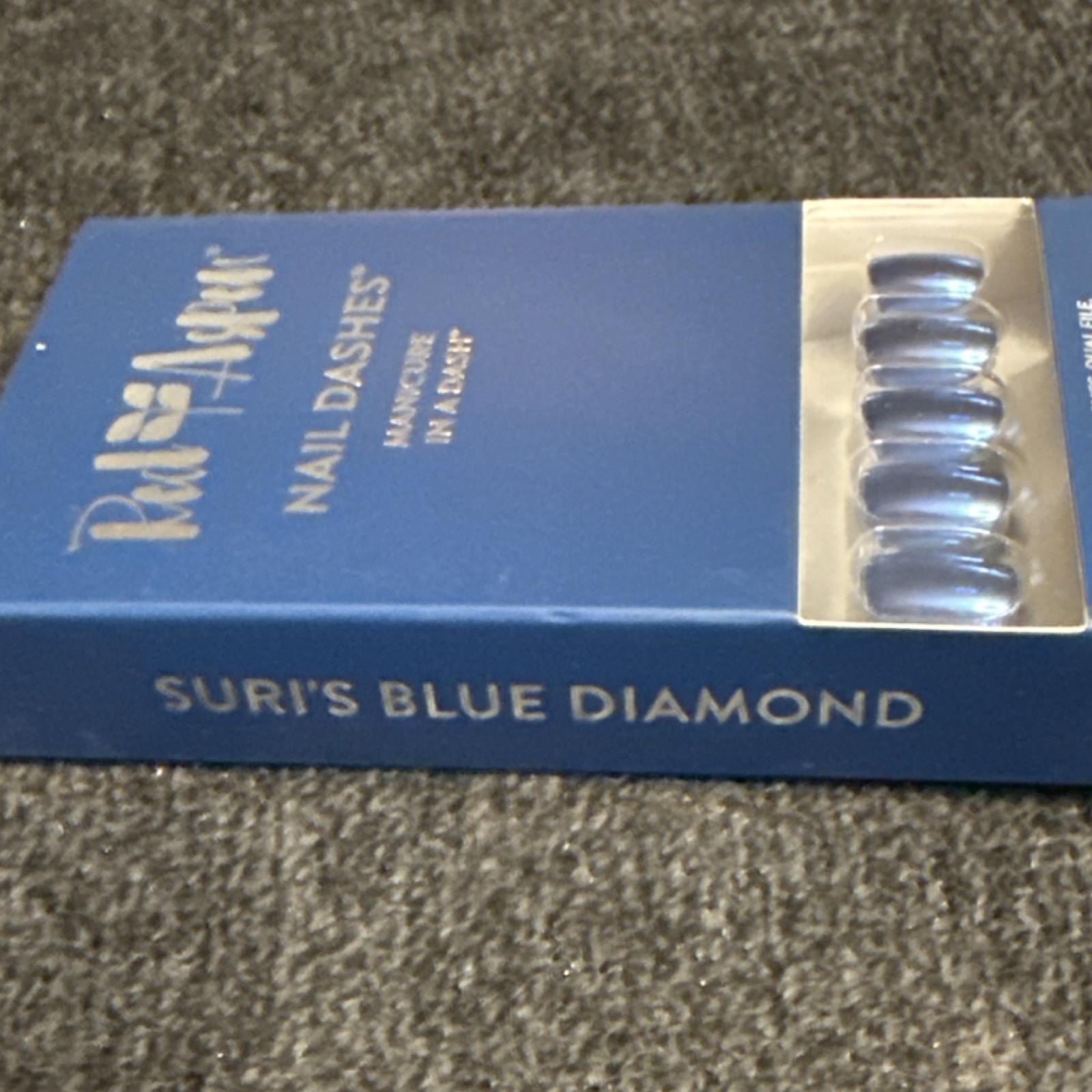 Red Aspen Nail Dashes Press-On Nails Blue Shiny Short Square, Glue Included