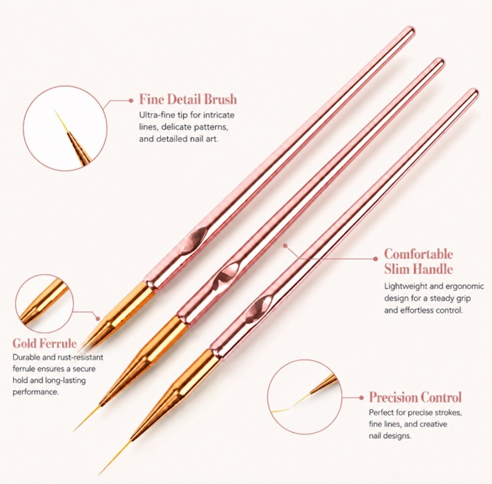 3 Pcs Nail Art Liner Brush Set – Precision Gel Polish Painting, Nail Design Pen