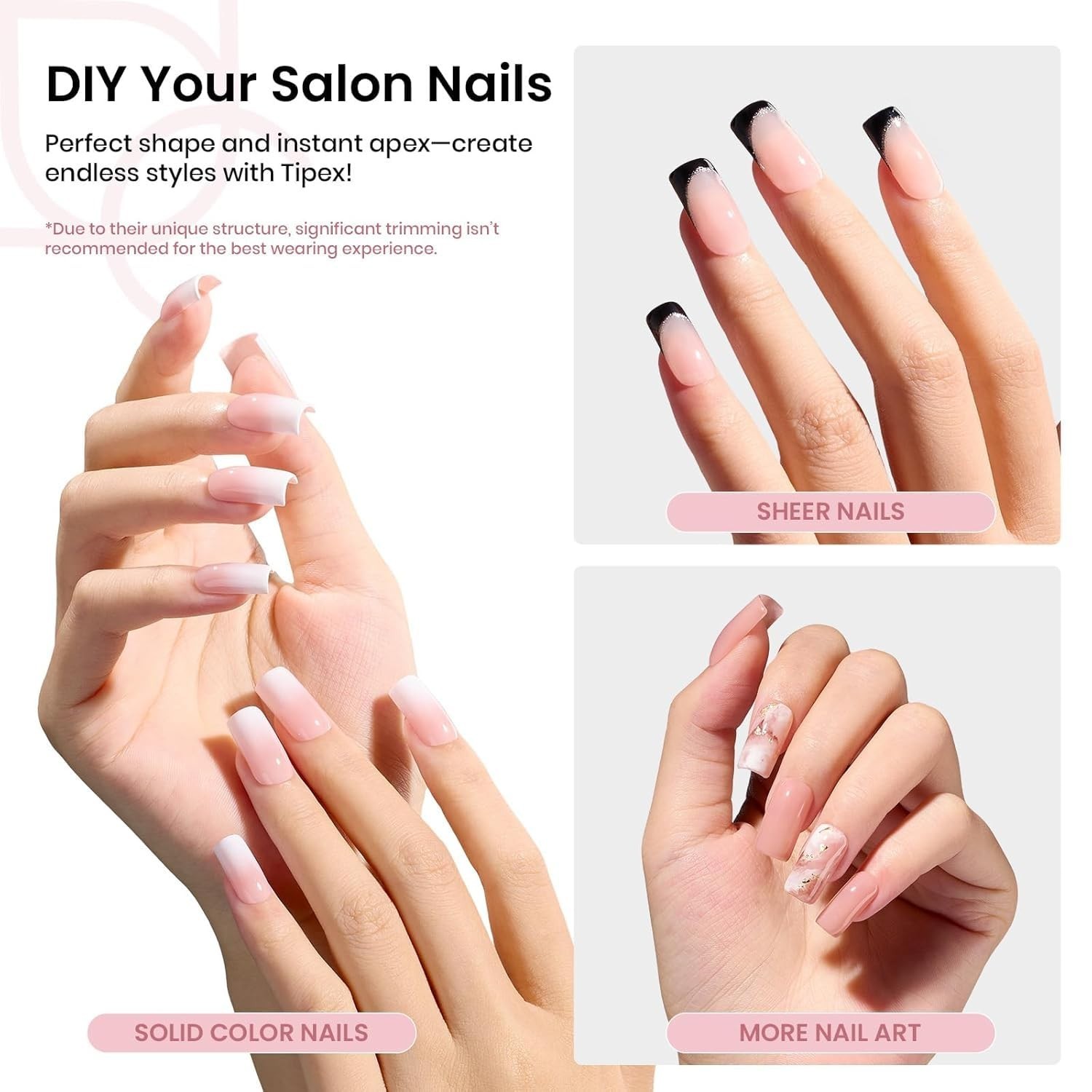 Short Square Nail Tips 192pcs (00-14) | Thicker Acrylic Extensions, No Builder G