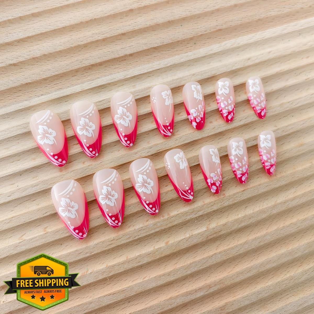 OSTTMA 24Pcs Pink French Tip Nails