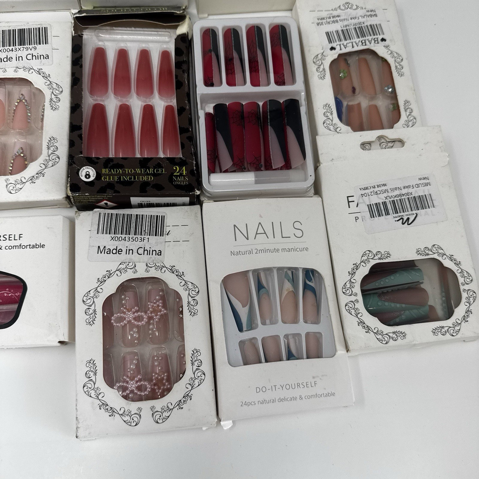 26 Pack Press On Nails Bundle w/ 2 XXL Sets + FREE Lashes & Silicone Bra Pads