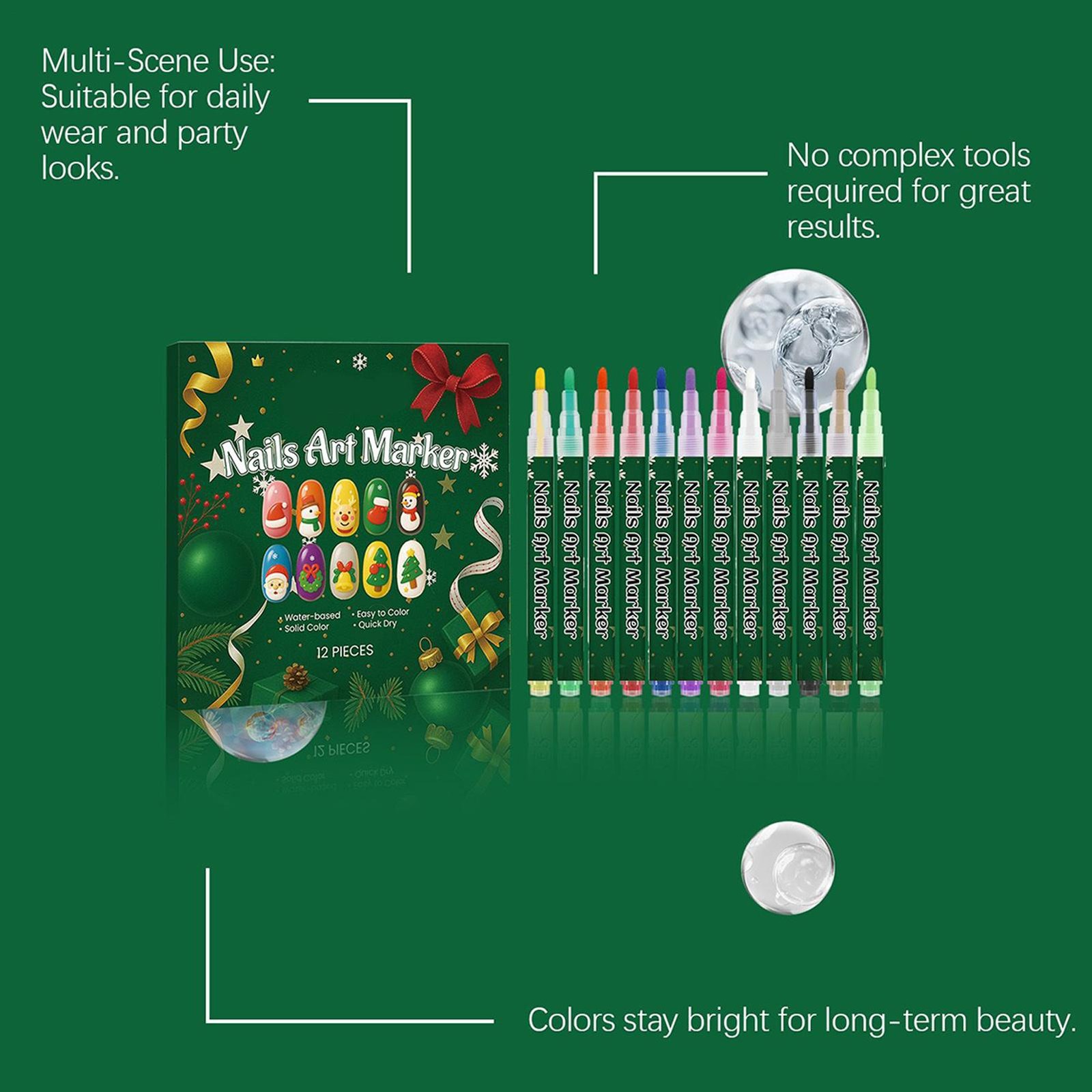 12-Color Christmas Nail Art Pen Set Fingernail DIY Graffiti Markers Home Salon
