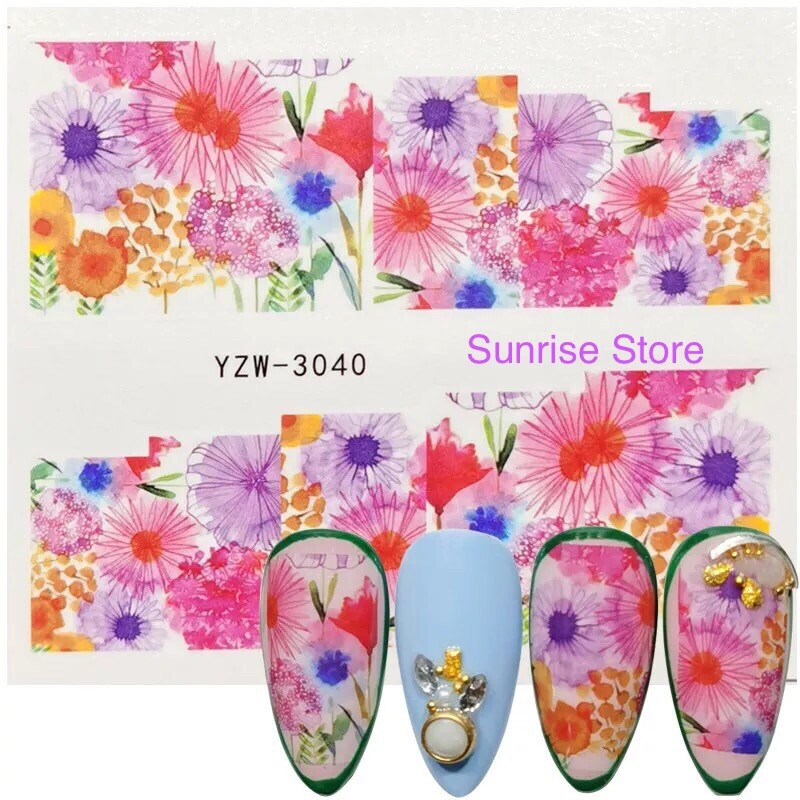 Nail Art Water Transfer Sticker Ink Flower Pink Flower Floral Decals Manicure