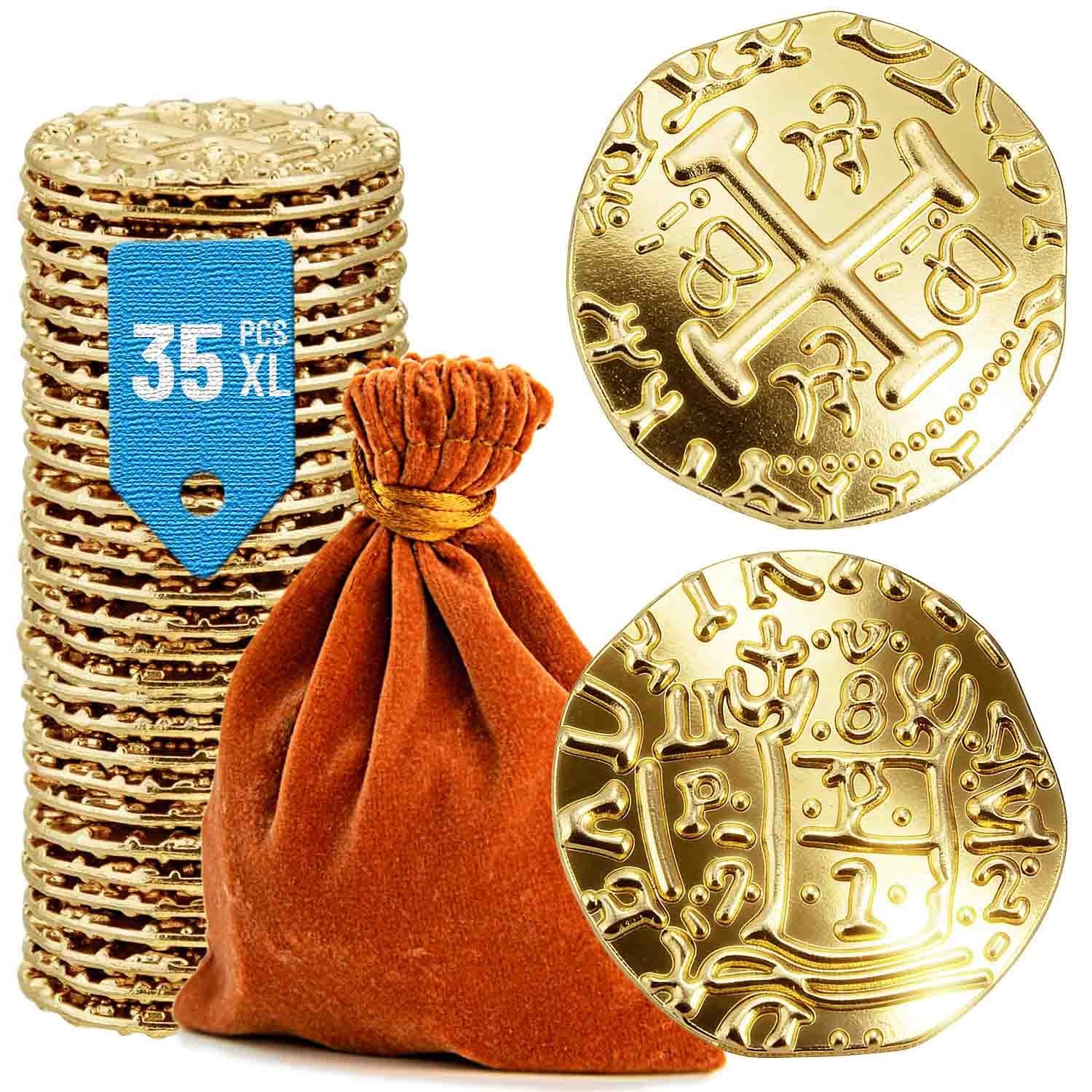 Prefdo Metal Pirate Coins, 35PCS X Large Gold Treasure Coin Set Small, 35pcs