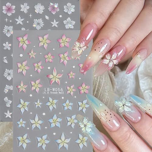 5 Sheets Flowers Nail Art Stickers Decals 5D Embossed Self-Adhesive Lily