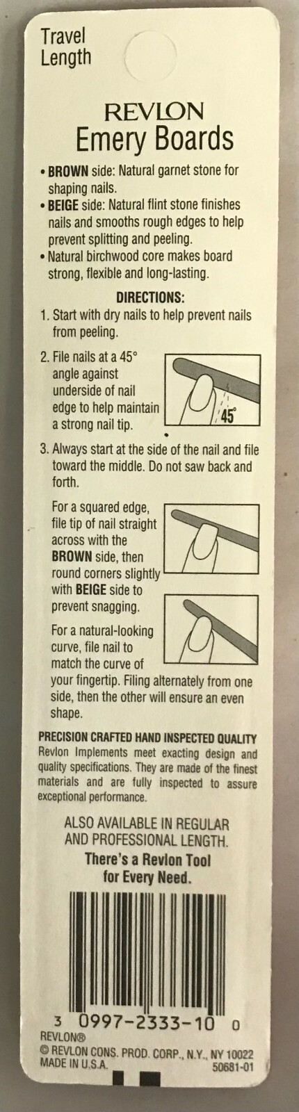 12 packs, 10 pcs each Revlon Travel Length Emery Board Made in USA 2333-10 read
