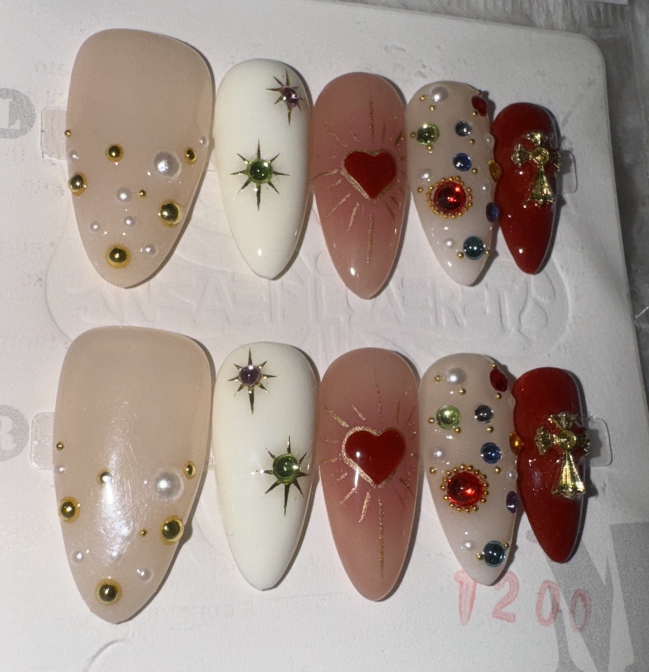 4 Packs Of 10pcs Almond Press On nails | 3D Unique Designs| Size M | Reusable (3