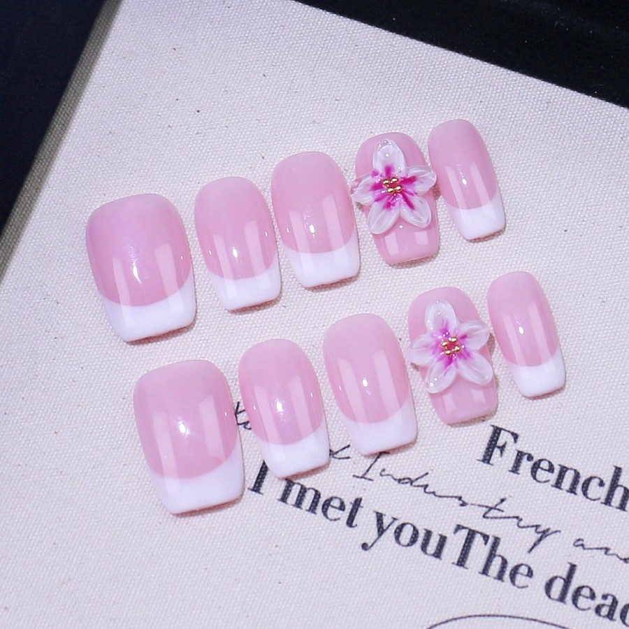 10pcs Luxury French Press on Nails 3D Carved Medium Square Fake Tips