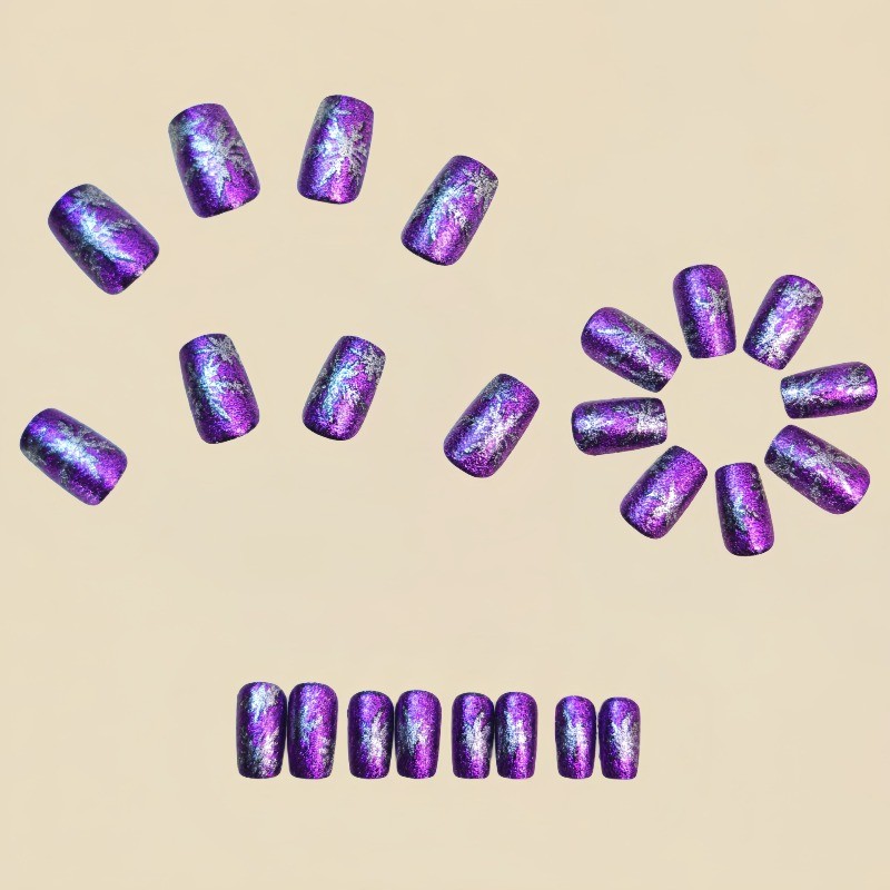 48pcs Purple Glitter Snowflake Press-On Nails Winter Christmas Festive Fake Nail