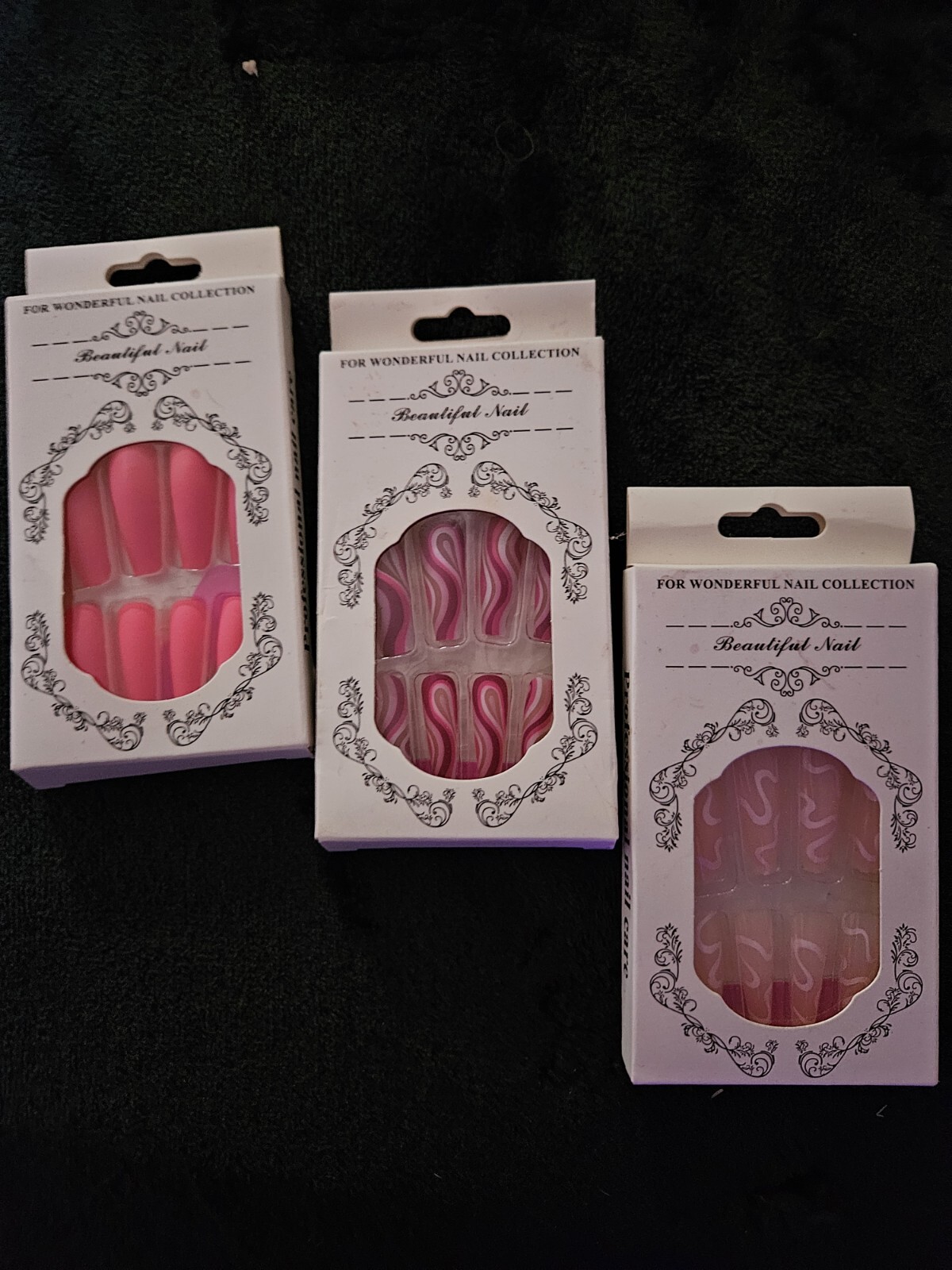 Pink Coffin Full Cover Press On Nails Set Of 3 Hot Pink, Design, Nude Nails