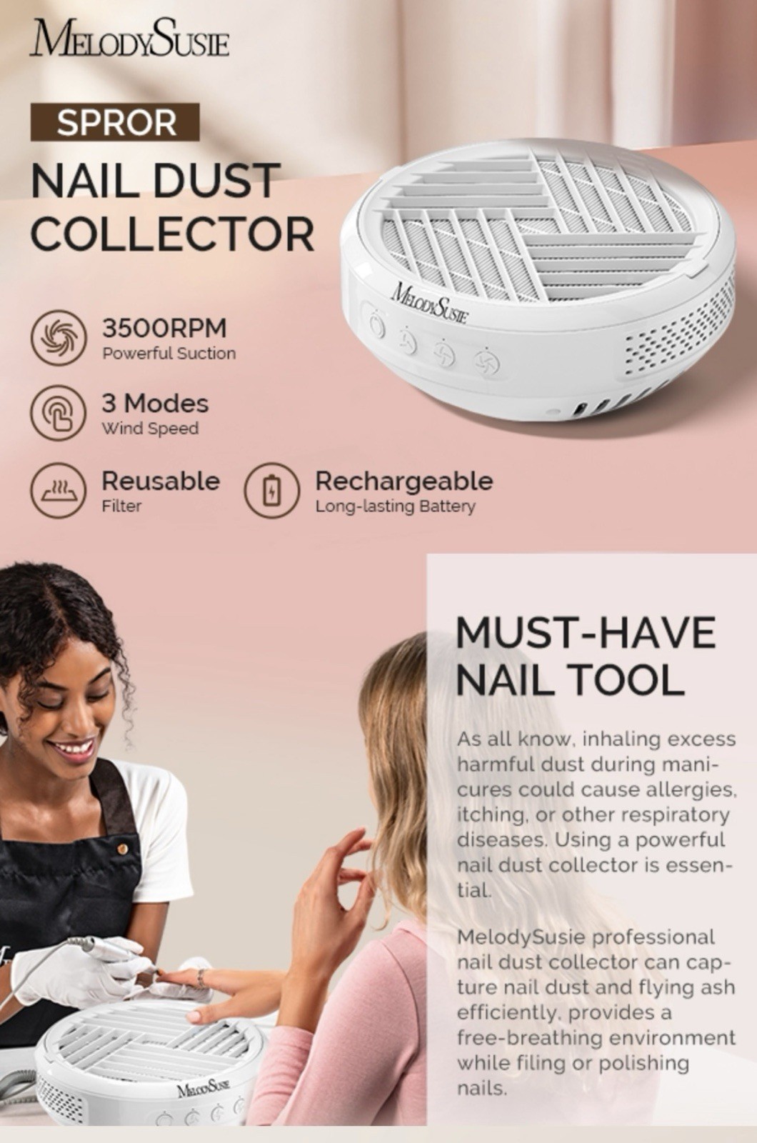 MelodySusie Nail Dust Collector And UV Nail Lamp Combo